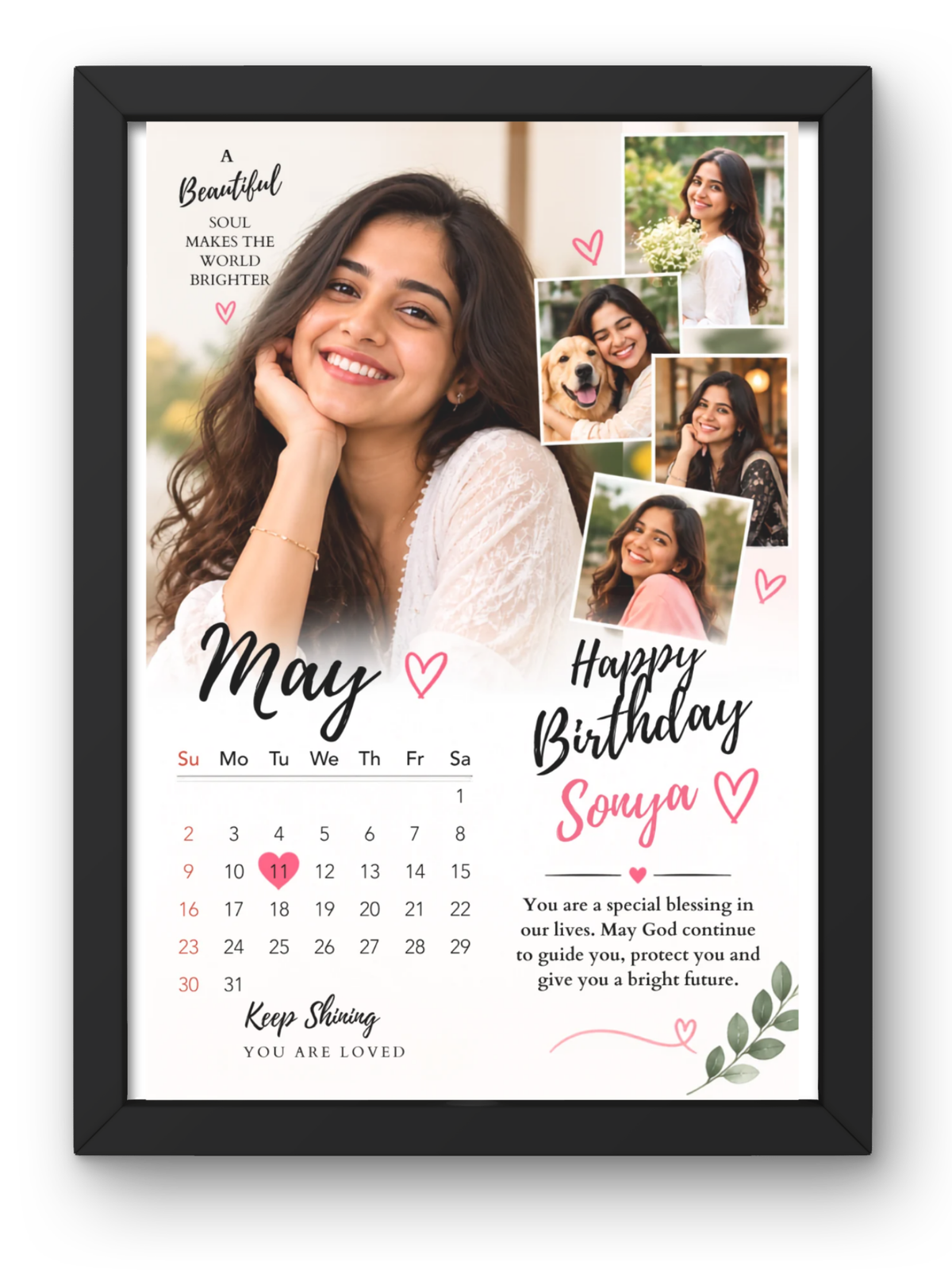 Uryans Personalized Birthday Photo Frame | A4 Custom Birthday Calendar Wall Frame | Personalized Photo Collage Gift | Birthday Gift for Her/Him | Christian Living, Bedroom & Kids Room Decor A4 Size (13.6 x 10.2 inches) (Copy)
