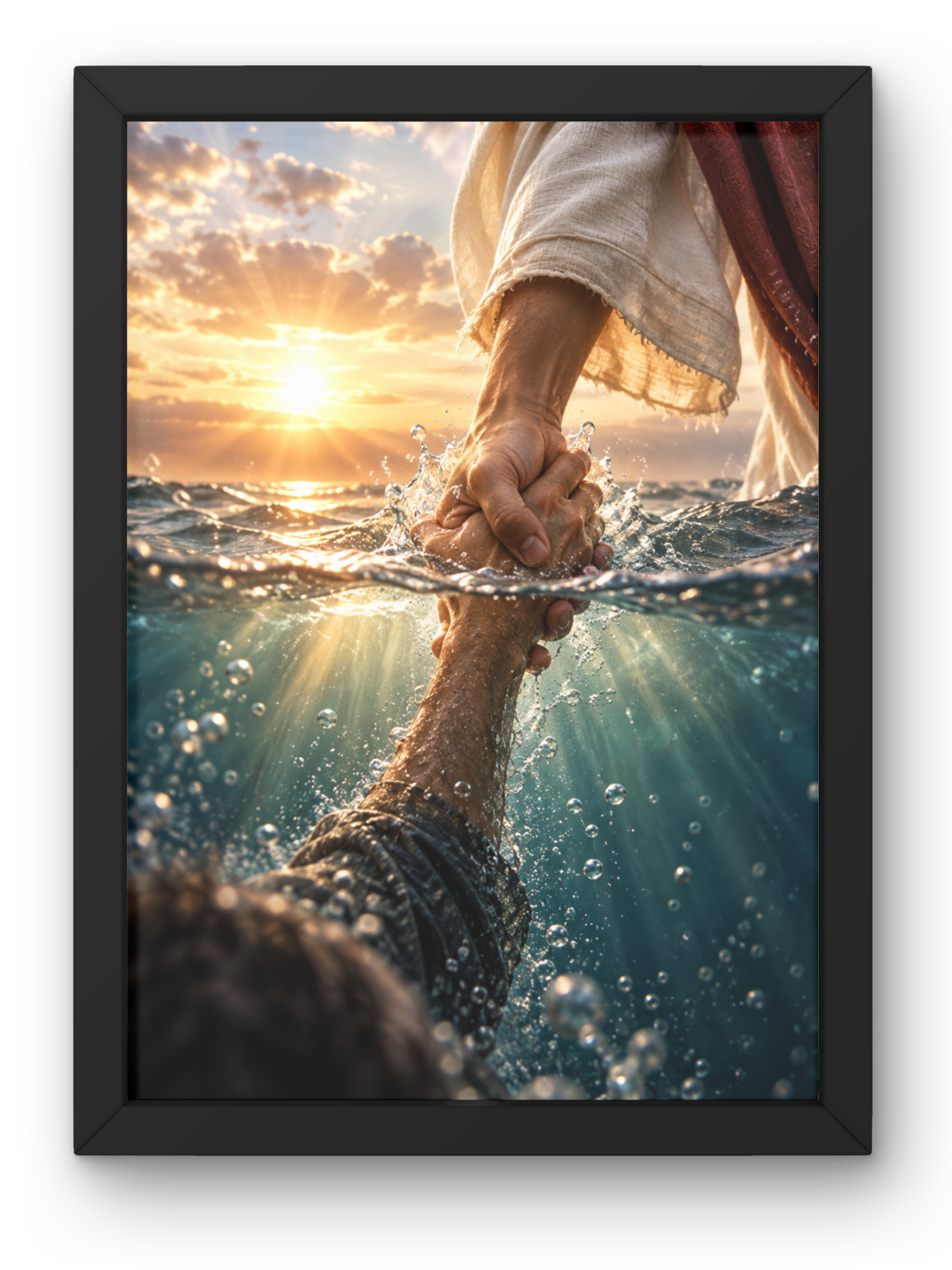 Jesus Saves Christian Wall Frame | Jesus Holding Your Hand Through the Storm | Inspirational Faith & Hope Wall Art for Home, Bedroom & Prayer Room | Christian Religious Decor | A4 Premium Gift