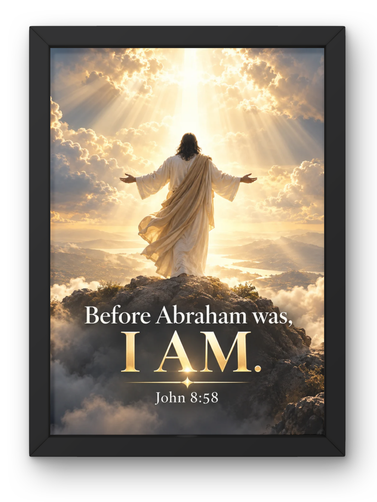 John 8:58 Bible Verse Wall Frame | “Before Abraham Was, I AM” Christian Wall Art | Jesus Christ Scripture Decor for Home, Prayer Room, Bedroom & Office | A4 Premium Religious Gift