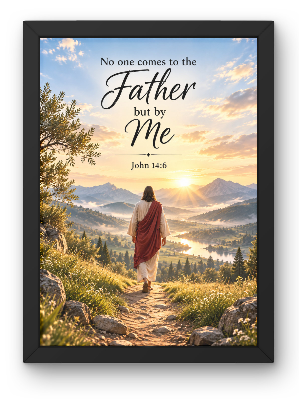 No One Comes to the Father but by Me Christian Wall Frame | John 14:6 Bible Verse Wall Art | Jesus Inspirational Faith Decor | A4 Premium Frame