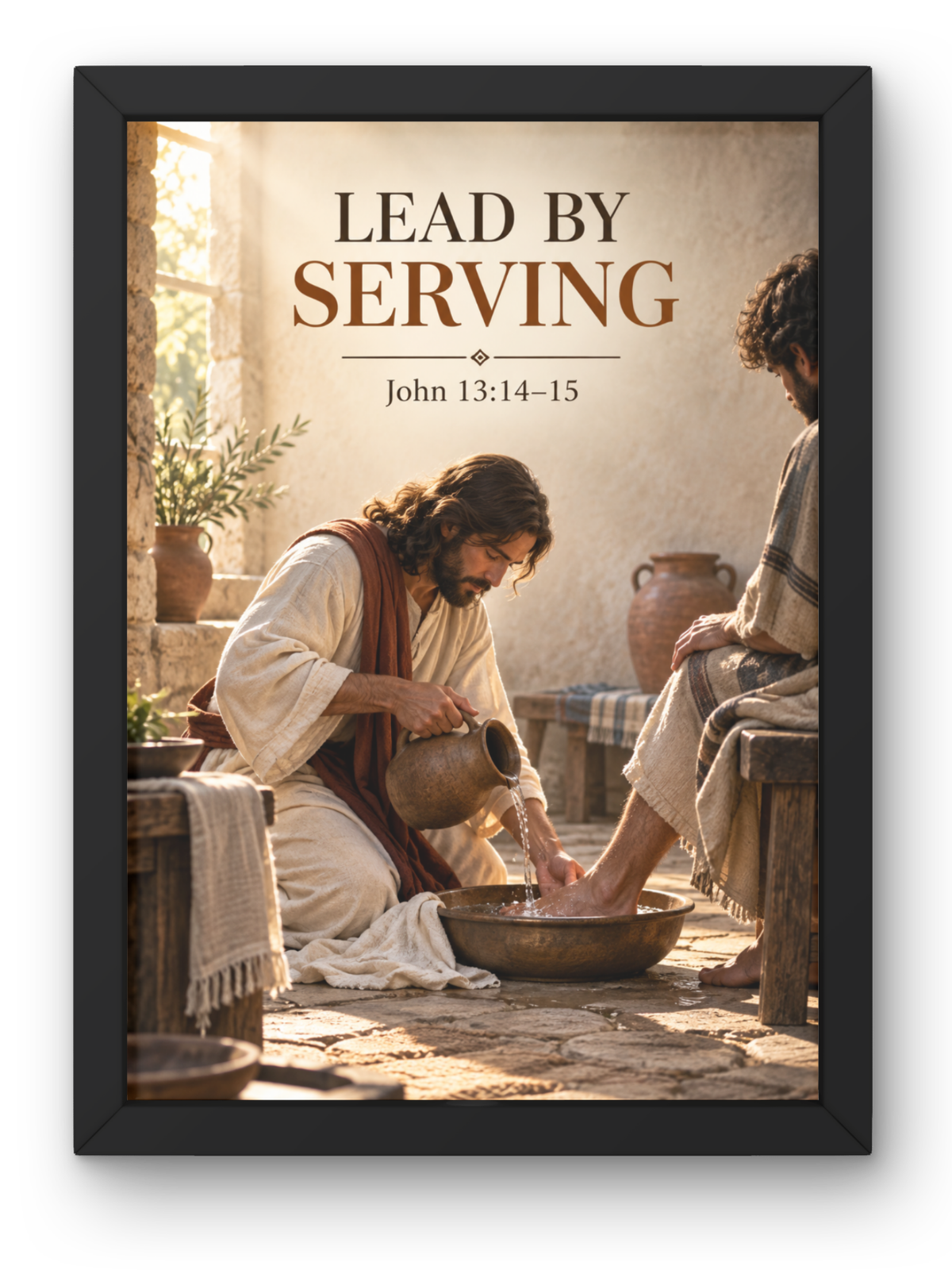 John 13:14-15 Bible Verse Wall Frame | “Lead by Serving” Christian Wall Art | Jesus Christ Inspirational Scripture Decor for Home, Bedroom & Prayer Room | A4 Premium Religious Gift