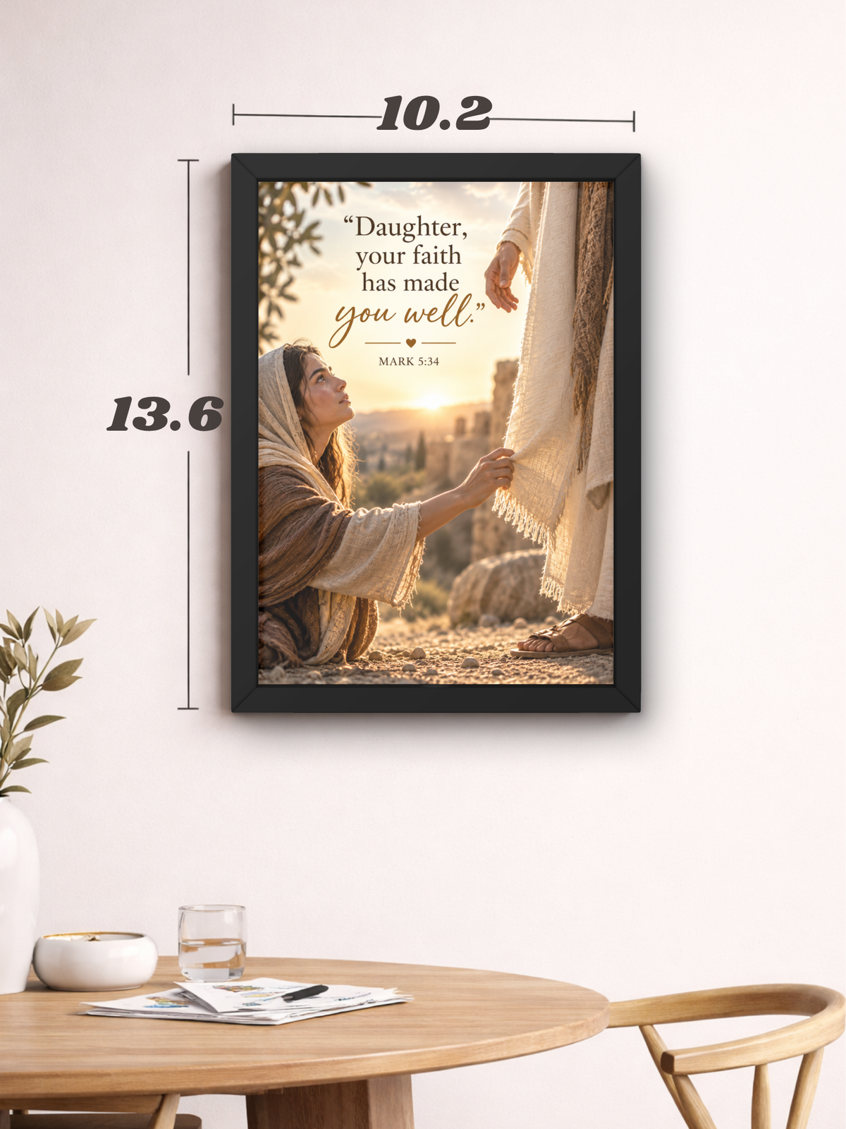 Mark 5:34 Bible Verse Wall Frame | “Daughter, Your Faith Has Made You Well” Christian Wall Art | Jesus Christ Inspirational Scripture Decor for Home, Bedroom & Prayer Room | A4 Premium Religious Gift