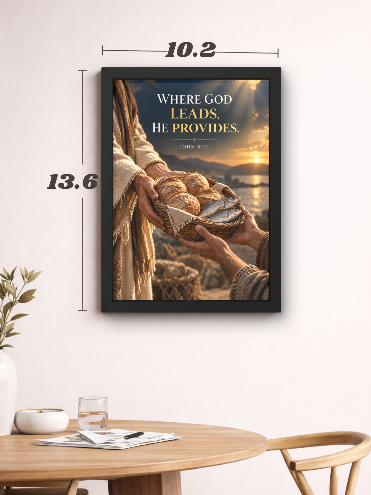 John 6:11 Bible Verse Wall Frame | “Where God Leads, He Provides” Christian Wall Art | Jesus Christ Inspirational Scripture Decor for Home, Bedroom & Prayer Room | A4 Premium Religious Gift