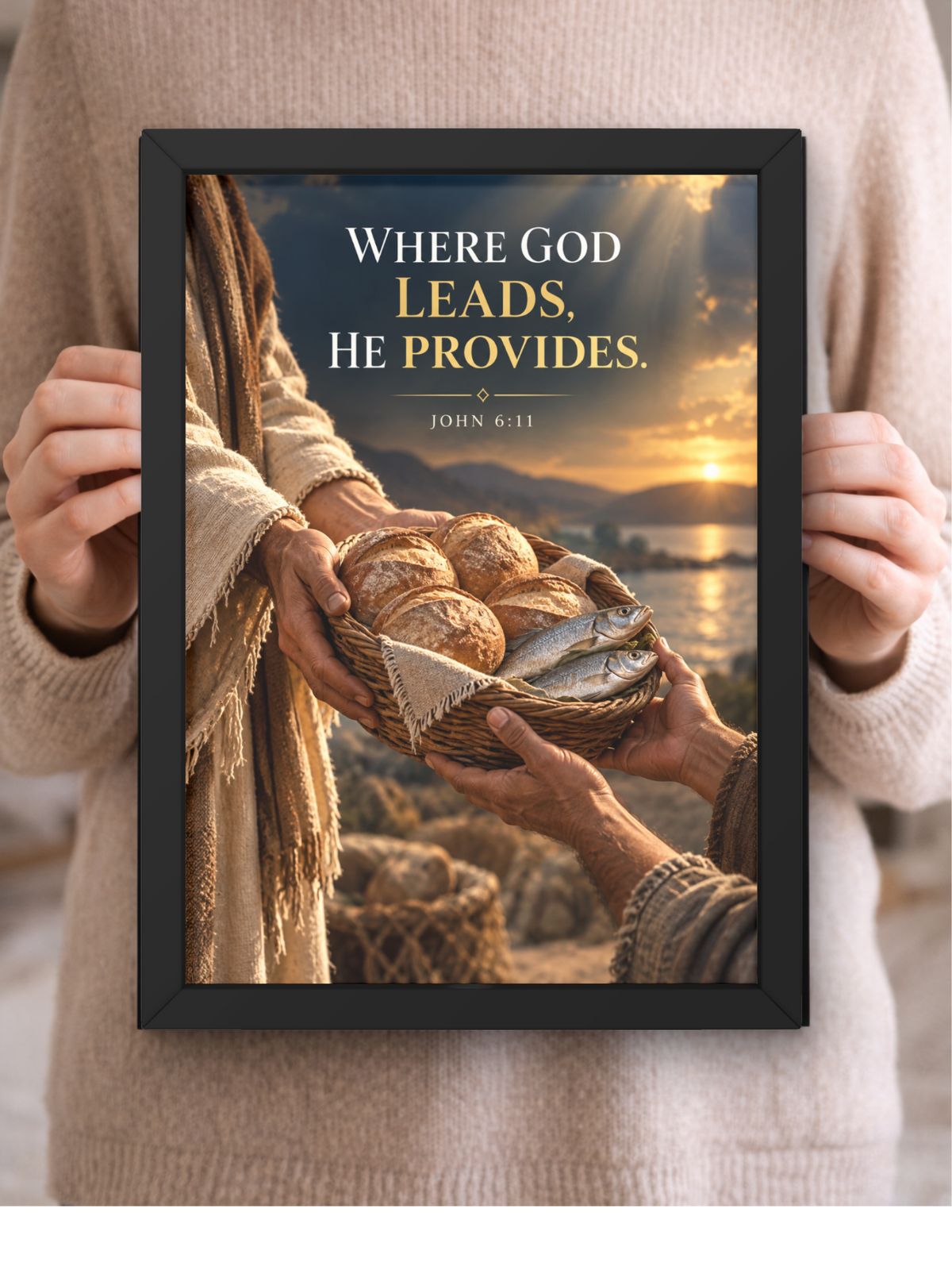 John 6:11 Bible Verse Wall Frame | “Where God Leads, He Provides” Christian Wall Art | Jesus Christ Inspirational Scripture Decor for Home, Bedroom & Prayer Room | A4 Premium Religious Gift