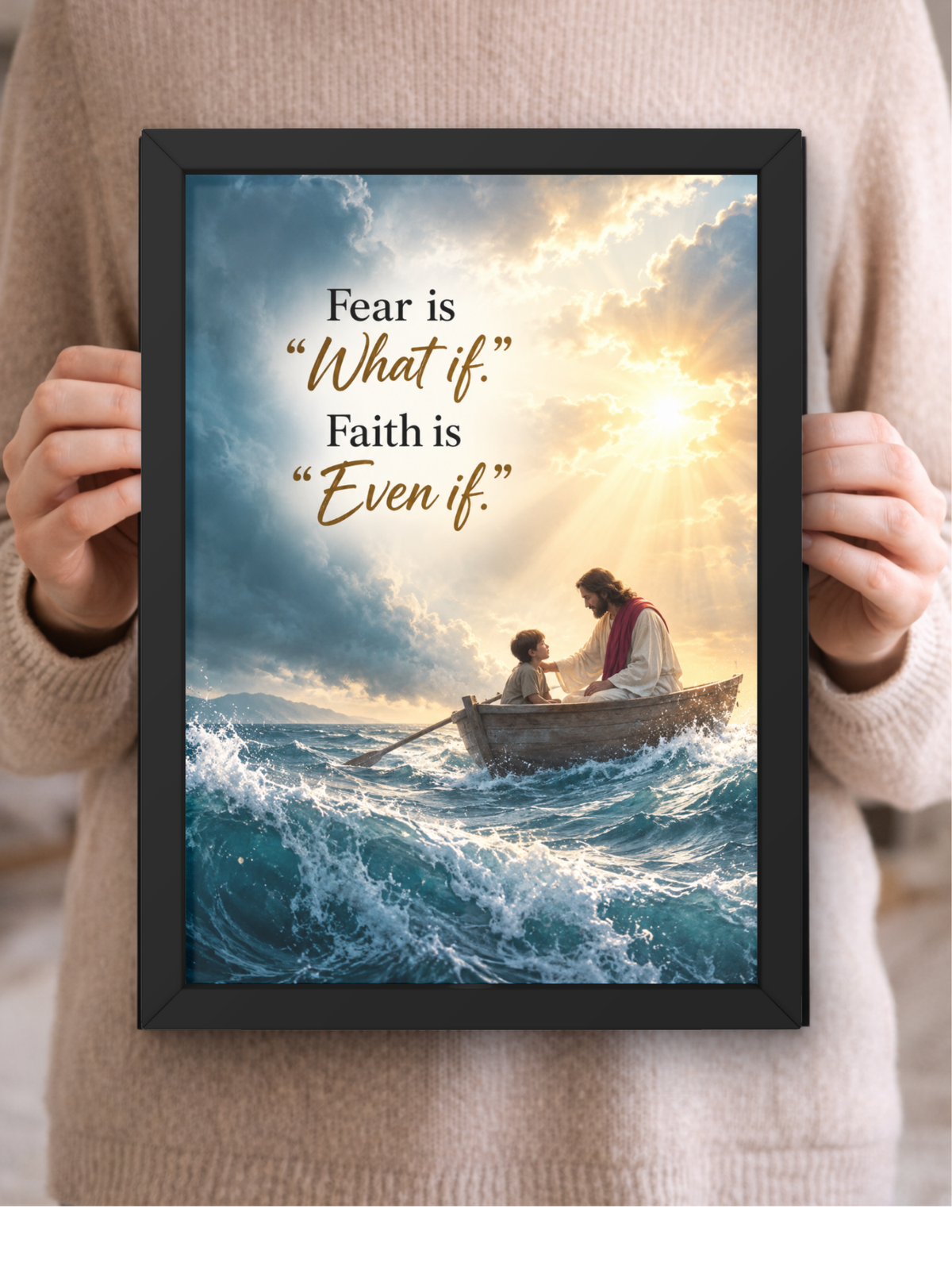Faith Over Fear Christian Wall Frame | “Fear Is What If, Faith Is Even If” Inspirational Jesus Wall Art | Christian Scripture Decor for Home, Bedroom & Prayer Room | A4 Premium Religious Gift