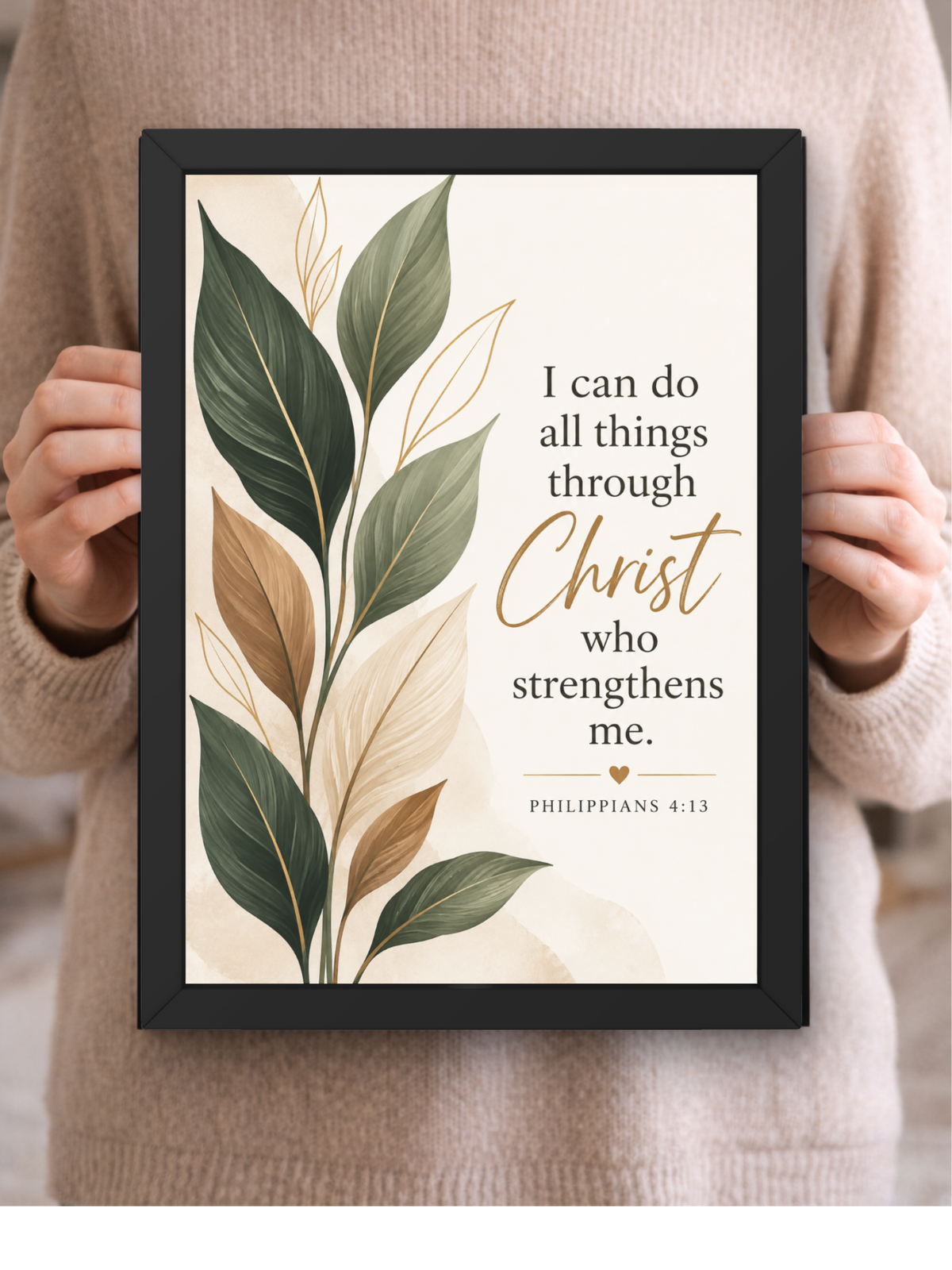 Philippians 4:13 Bible Verse Wall Frame | “I Can Do All Things Through Christ Who Strengthens Me” Christian Wall Art | Inspirational Scripture Decor for Home, Bedroom & Prayer Room | A4 Premium Religious Gift