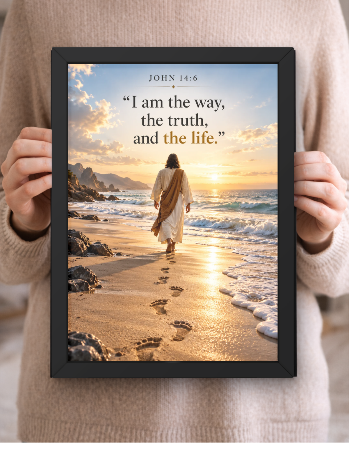 John 14:6 Bible Verse Wall Frame | “I Am the Way, the Truth and the Life” Christian Wall Art | Jesus Christ Inspirational Scripture Decor for Home, Bedroom & Prayer Room | A4 Premium Religious Gift
