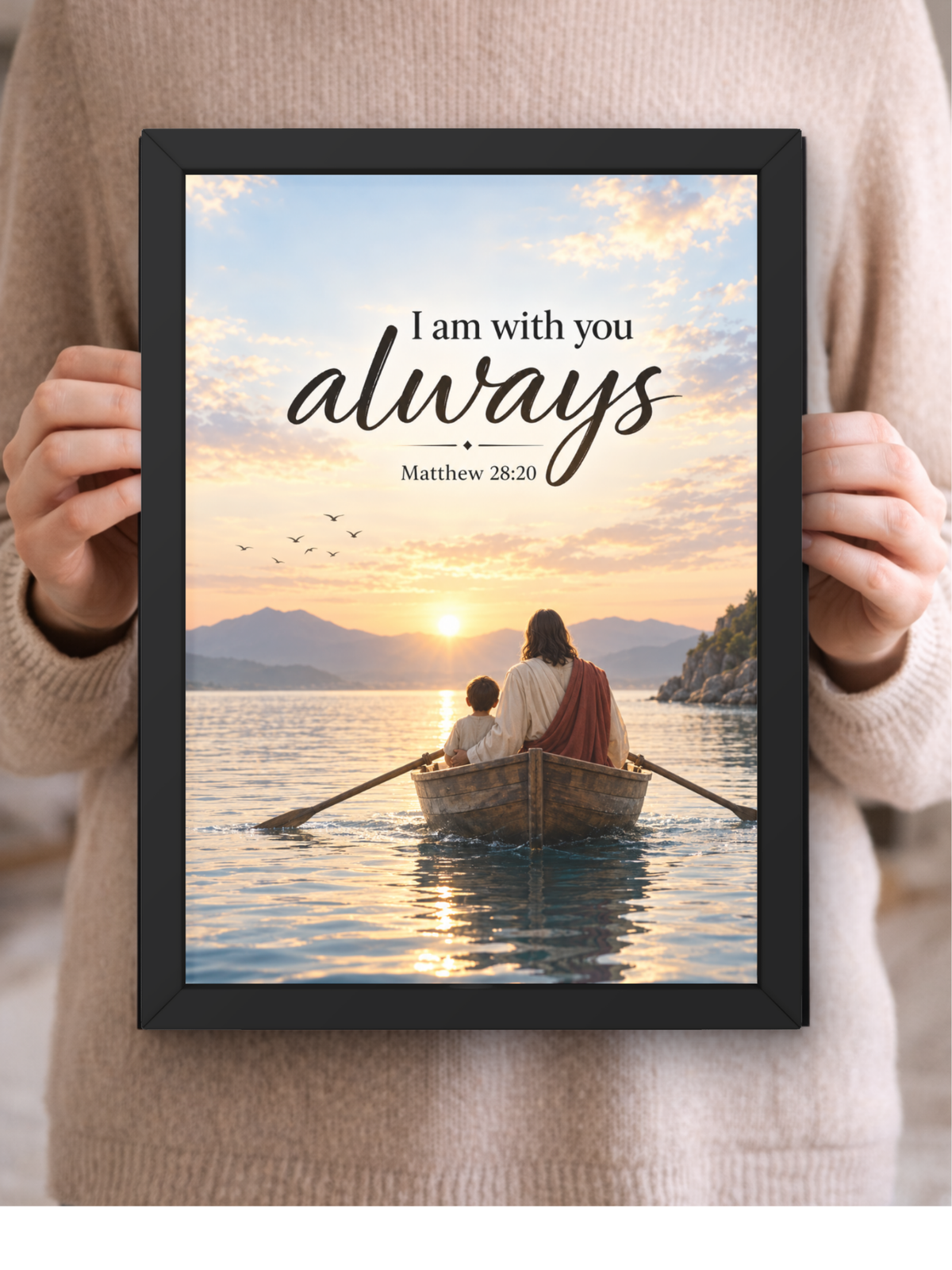 I Am With You Always Christian Wall Frame | Matthew 28:20 Bible Verse Wall Art | Jesus Faith & Hope Inspirational Decor for Home, Bedroom, Prayer Room & Office | Christian Religious Gift | A4 Premium Frame