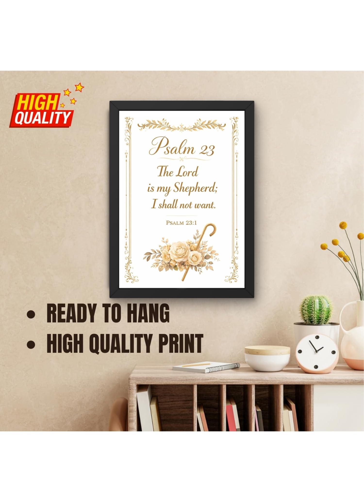 Uryans - Let's Upgrade Together Psalm 23-1 Bible Verse Wall Frame | Christian Living, Bedroom & Kids Room Decor A4 Size (13.6 x 10.2 inches)