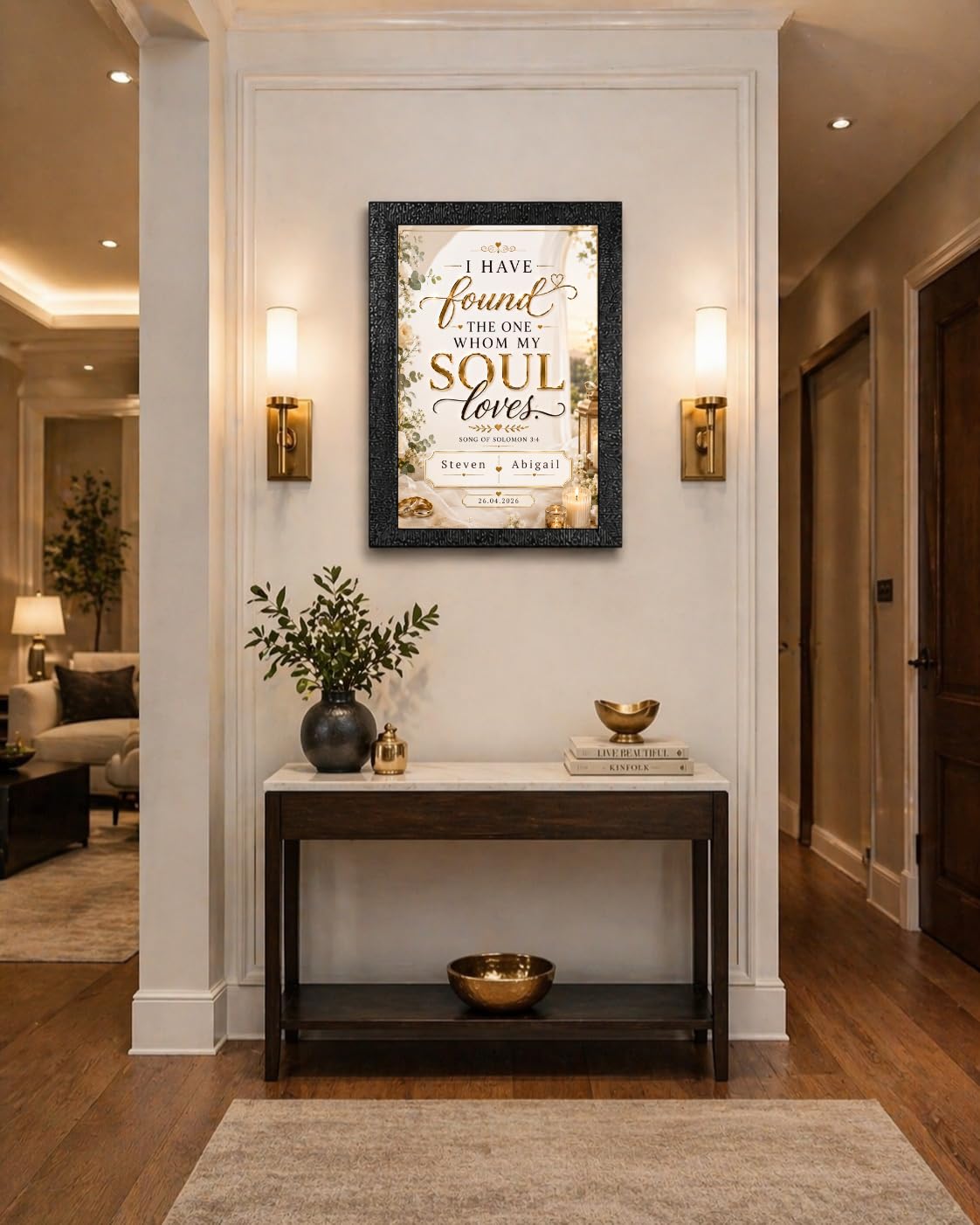 Premium Personalized Wedding Wall Frame for Couples (Song of Solomon 3-4) | Custom Name & Date Frame | Elegant Christian Marriage Quote Wall Decor | A4 Textured Frame for Bedroom, Home & Wedding Gift