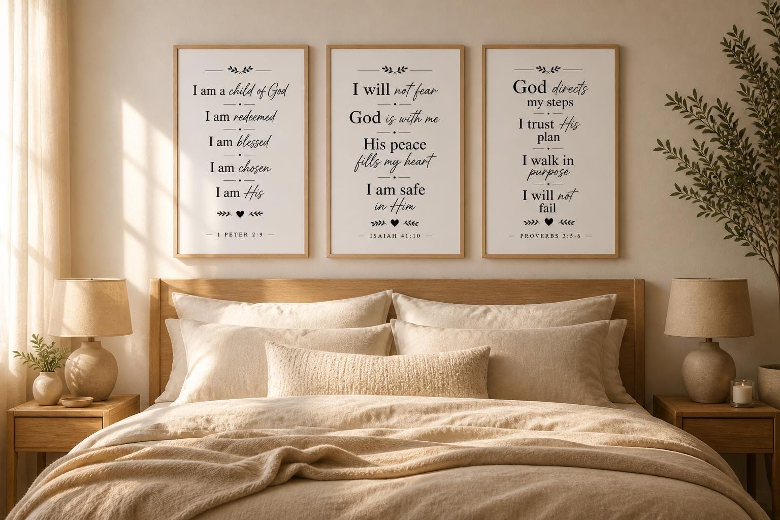 Set of 3 Christian Affirmation Prints, Bible Verse Declarations, Faith Quotes Decor (Instant Download)