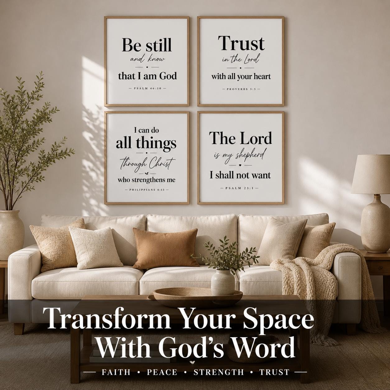 Set of 4 Minimalist Bible Verse Prints, Christian Scripture Wall Art (Instant Download)