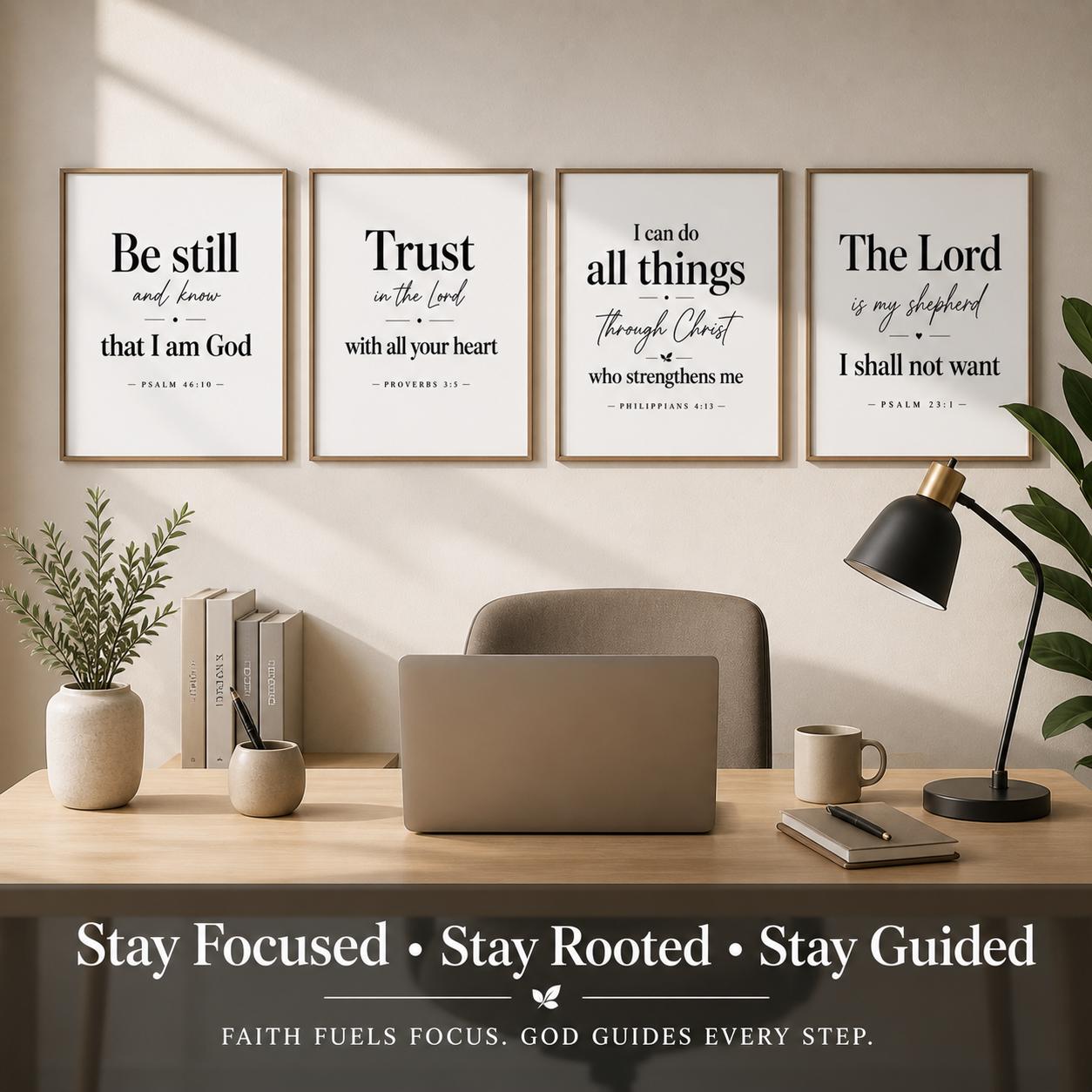 Set of 4 Minimalist Bible Verse Prints, Christian Scripture Wall Art (Instant Download)