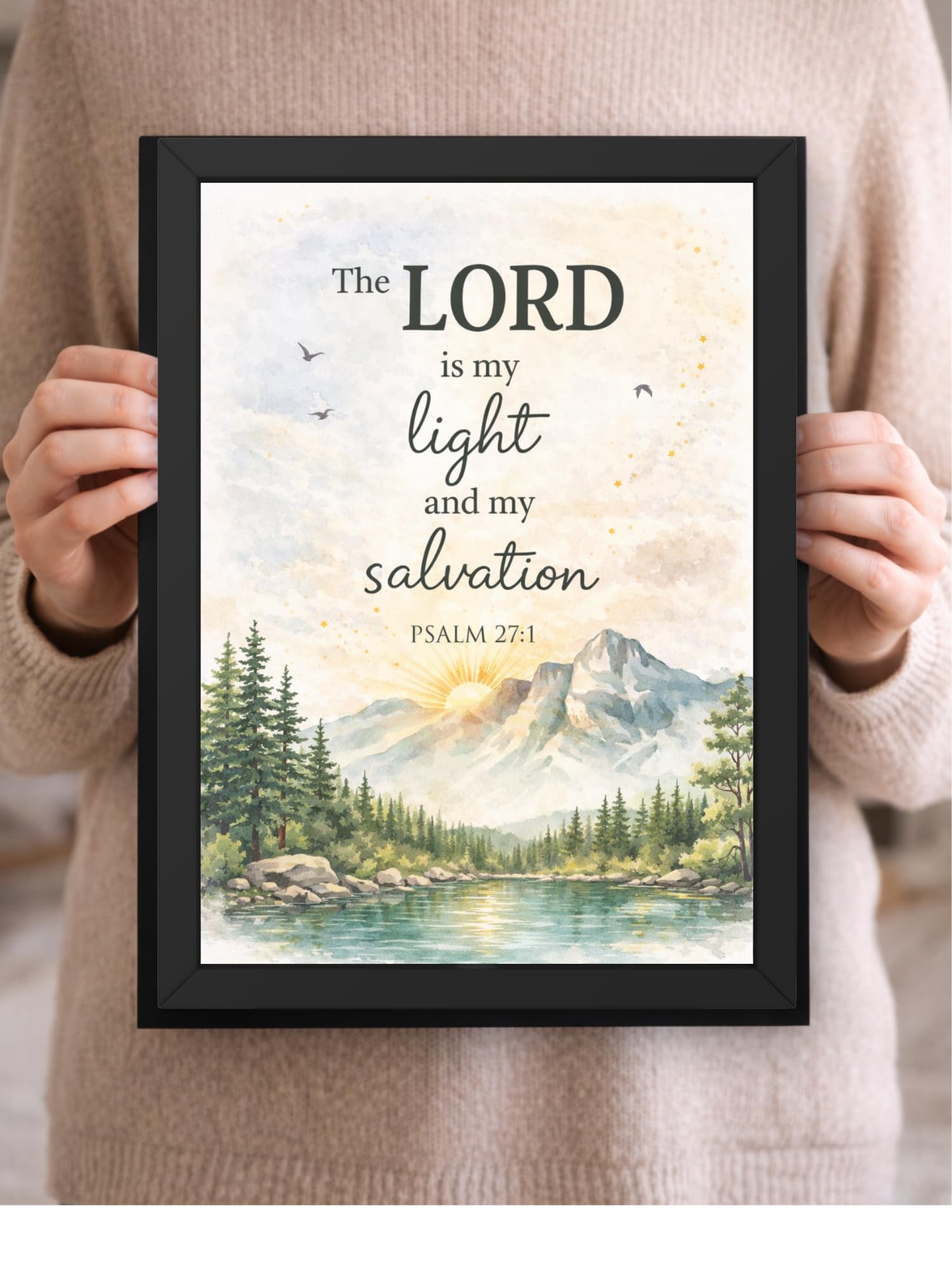 Uryans - Let's Upgrade Together Psalm 27-1 Bible Verse Wall Frame | Christian Living, Bedroom & Kids Room Decor A4 Size (13.6 x 10.2 inches)