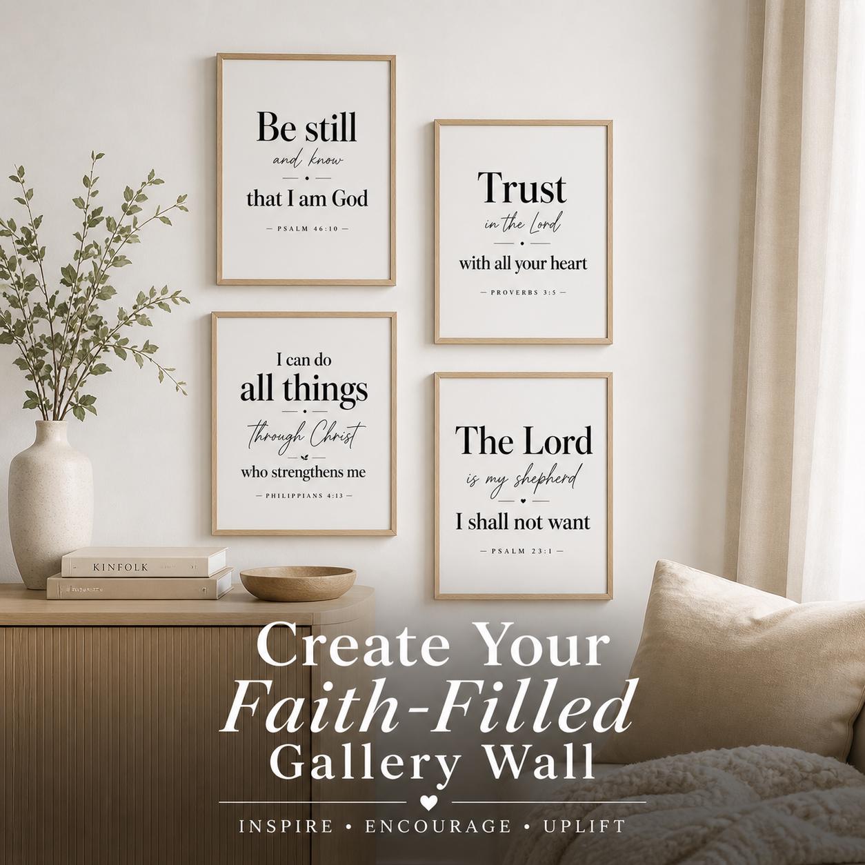 Set of 4 Minimalist Bible Verse Prints, Christian Scripture Wall Art (Instant Download)
