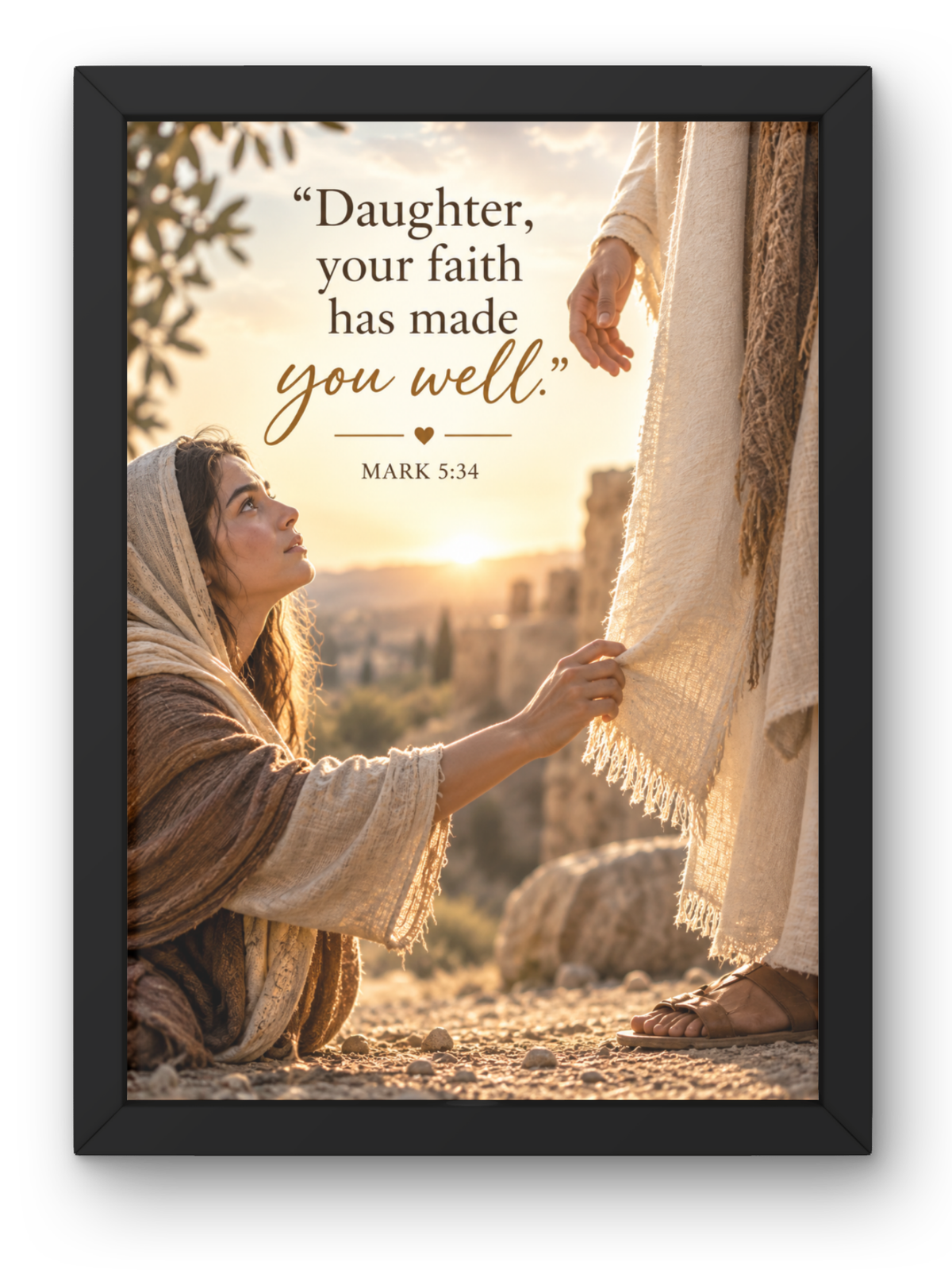 Mark 5:34 Bible Verse Wall Frame | “Daughter, Your Faith Has Made You Well” Christian Wall Art | Jesus Christ Inspirational Scripture Decor for Home, Bedroom & Prayer Room | A4 Premium Religious Gift