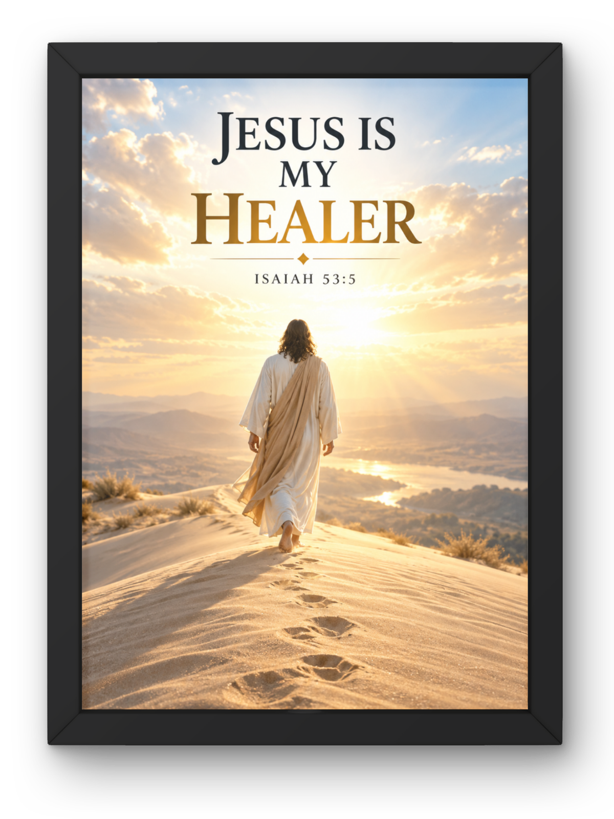 Jesus Is My Healer Bible Verse Wall Frame | Isaiah 53:5 Christian Wall Art | Jesus Christ Inspirational Scripture Decor for Home, Bedroom & Prayer Room | A4 Premium Religious Gift