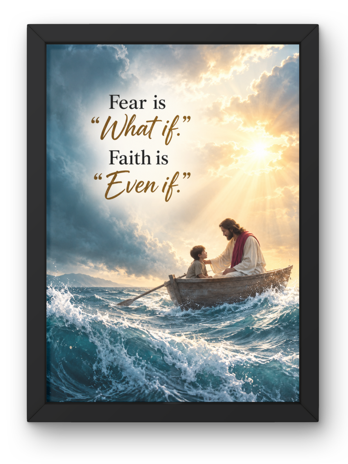 Faith Over Fear Christian Wall Frame | “Fear Is What If, Faith Is Even If” Inspirational Jesus Wall Art | Christian Scripture Decor for Home, Bedroom & Prayer Room | A4 Premium Religious Gift