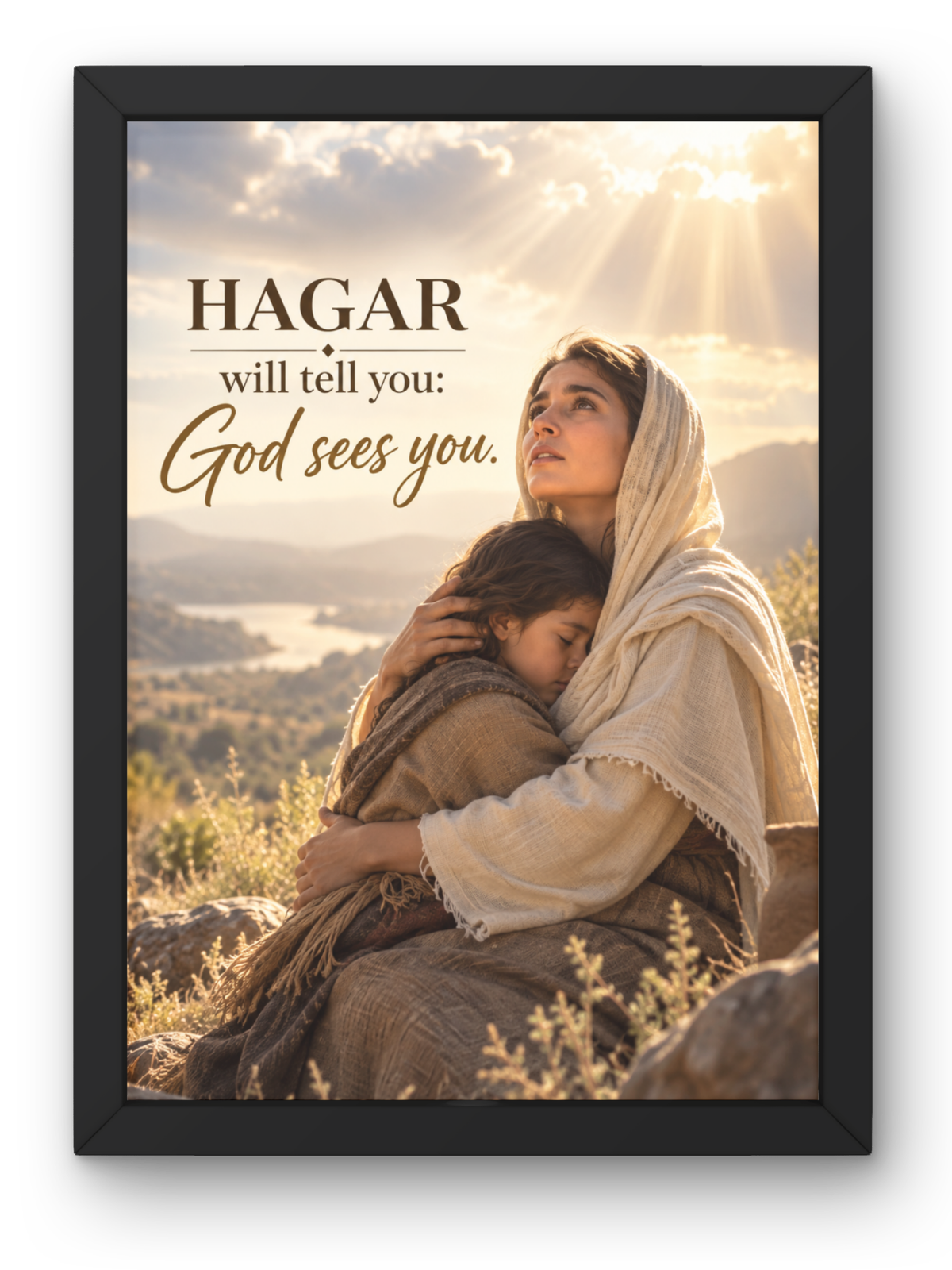 Hagar Bible Story Wall Frame | “God Sees You” Christian Wall Art | Inspirational Scripture Decor for Home, Bedroom & Prayer Room | Hagar Story from Genesis | A4 Premium Religious Gift