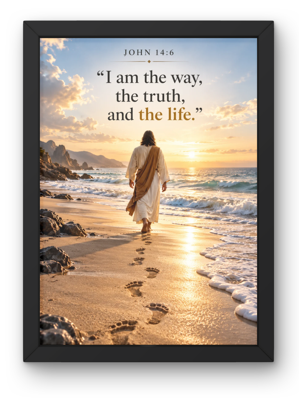 John 14:6 Bible Verse Wall Frame | “I Am the Way, the Truth and the Life” Christian Wall Art | Jesus Christ Inspirational Scripture Decor for Home, Bedroom & Prayer Room | A4 Premium Religious Gift