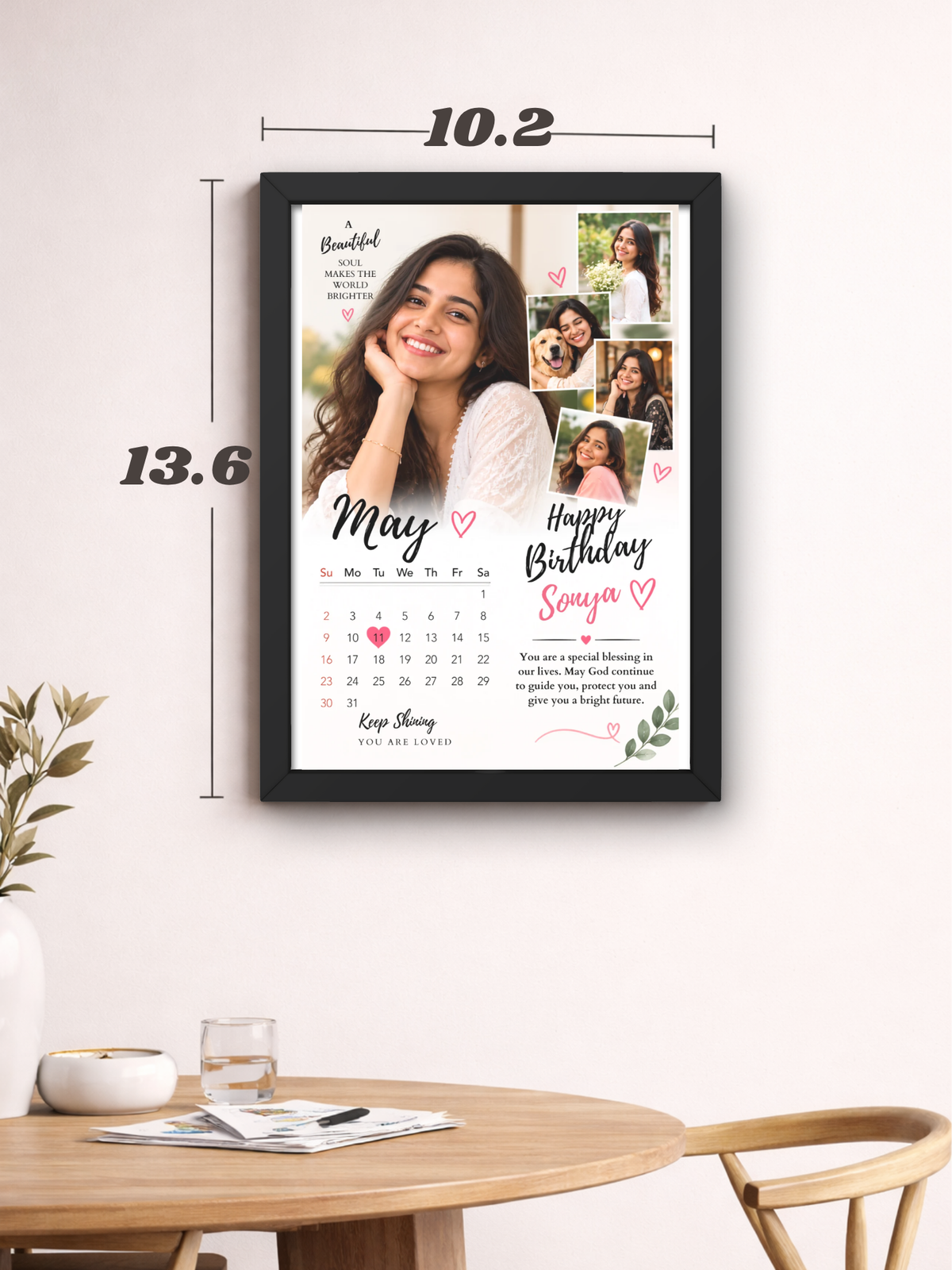 Uryans Personalized Birthday Photo Frame | A4 Custom Birthday Calendar Wall Frame | Personalized Photo Collage Gift | Birthday Gift for Her/Him | Christian Living, Bedroom & Kids Room Decor A4 Size (13.6 x 10.2 inches) (Copy)