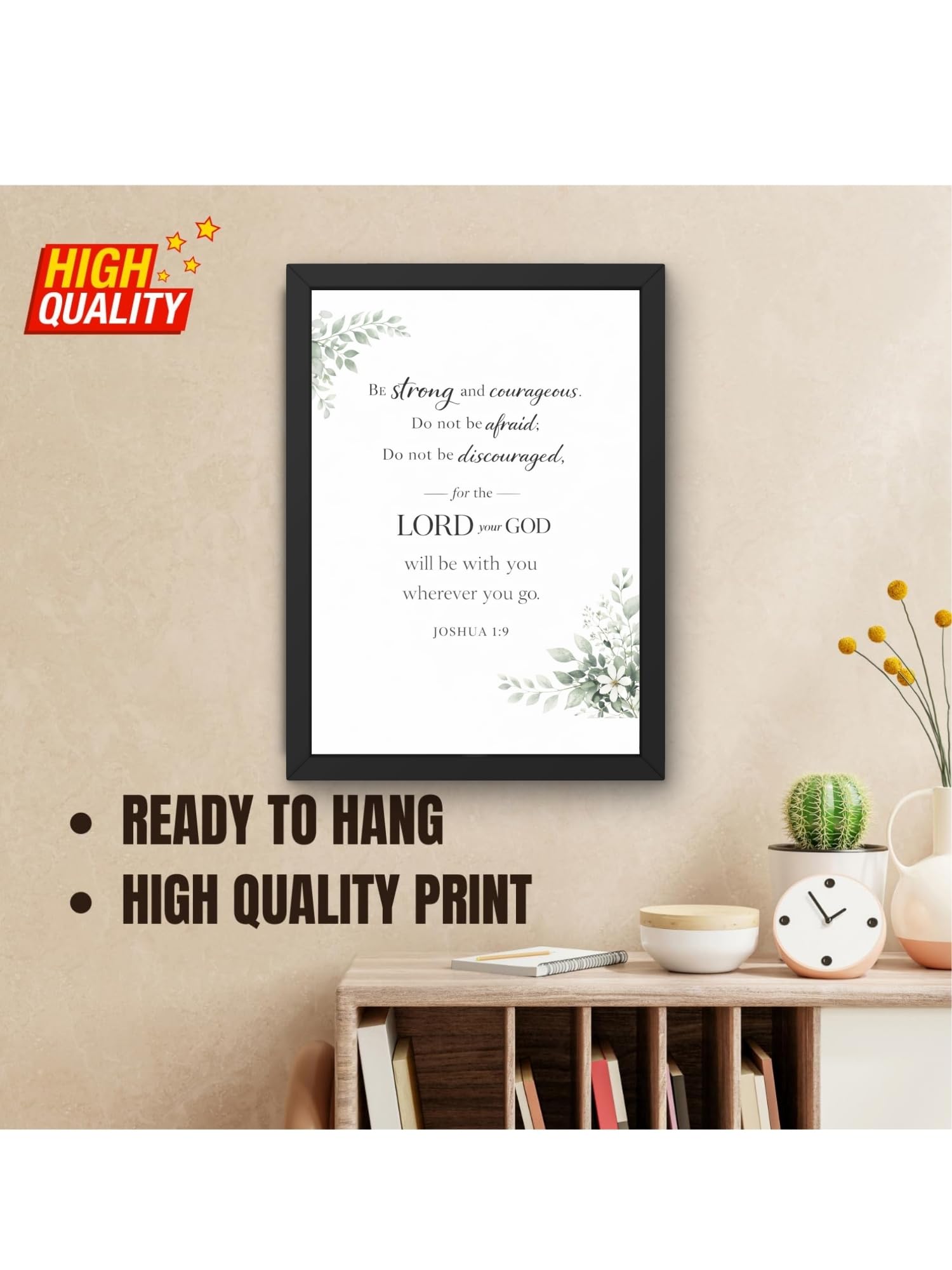 Uryans - Let's Upgrade Together Joshua 1-9 Bible Verse Wall Frame | Christian Living, Bedroom & Kids Room Decor A4 Size (13.6 x 10.2 inches)