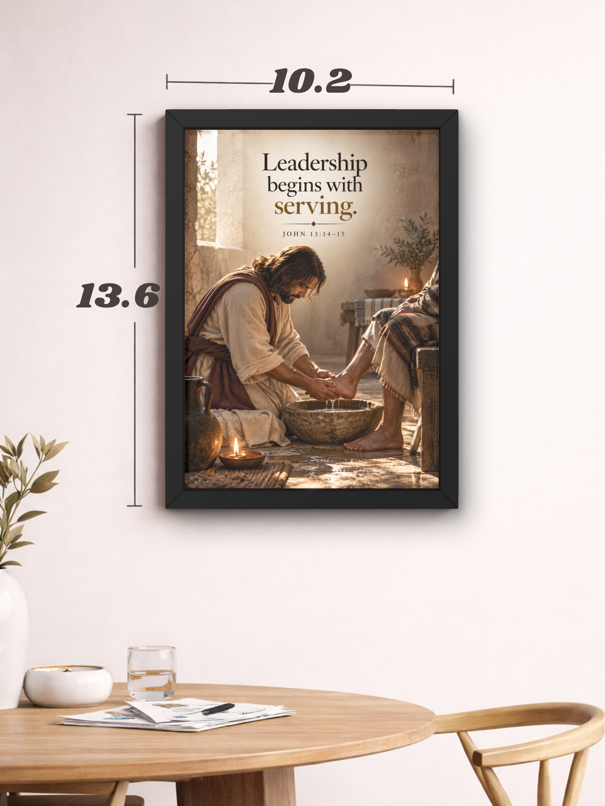 Leadership Begins With Serving Bible Verse Wall Frame | John 13:14-15 Christian Wall Art | Jesus Christ Servant Leadership Inspirational Decor for Home, Office & Prayer Room | A4 Premium Religious Gift