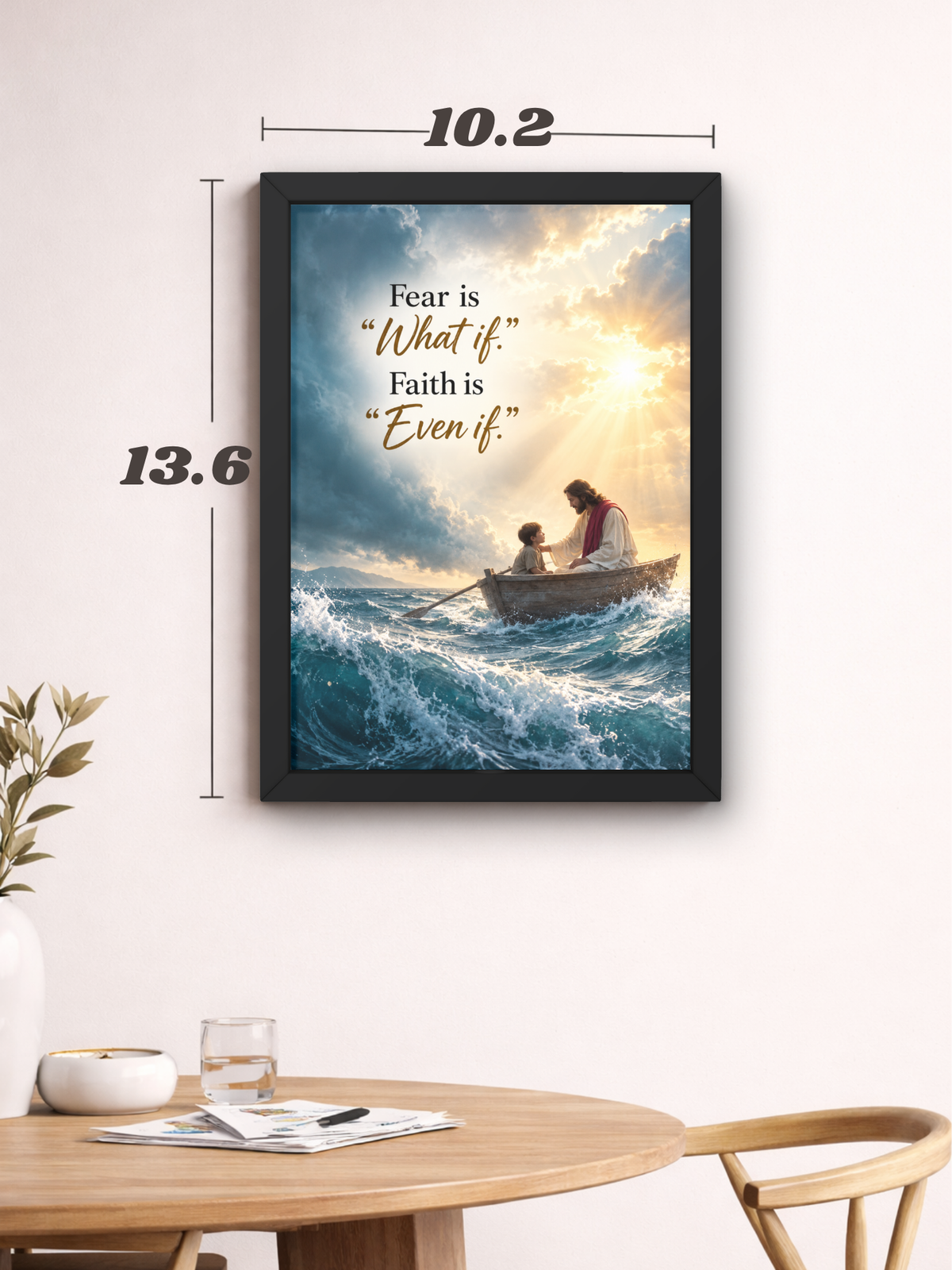Faith Over Fear Christian Wall Frame | “Fear Is What If, Faith Is Even If” Inspirational Jesus Wall Art | Christian Scripture Decor for Home, Bedroom & Prayer Room | A4 Premium Religious Gift