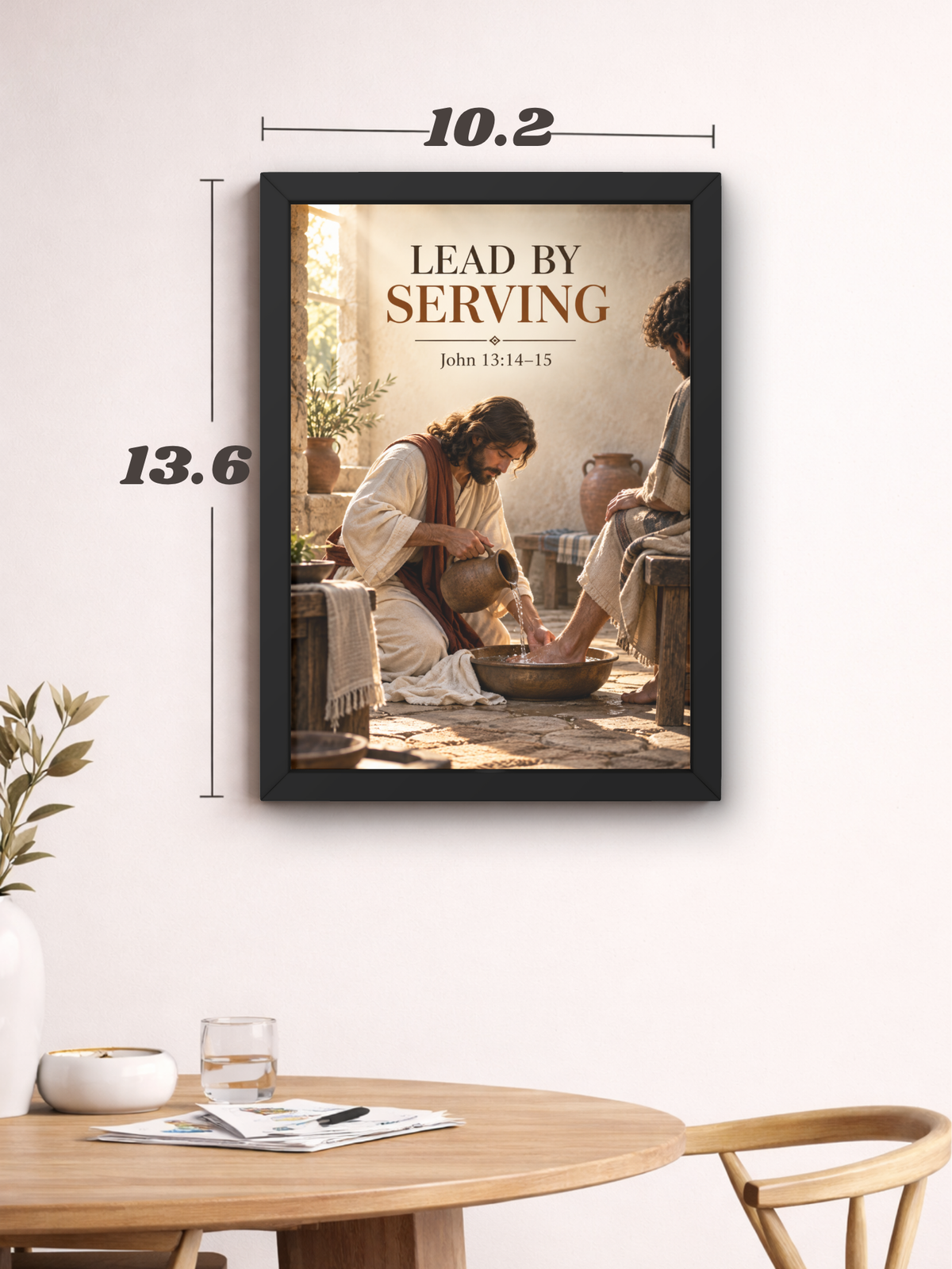 John 13:14-15 Bible Verse Wall Frame | “Lead by Serving” Christian Wall Art | Jesus Christ Inspirational Scripture Decor for Home, Bedroom & Prayer Room | A4 Premium Religious Gift