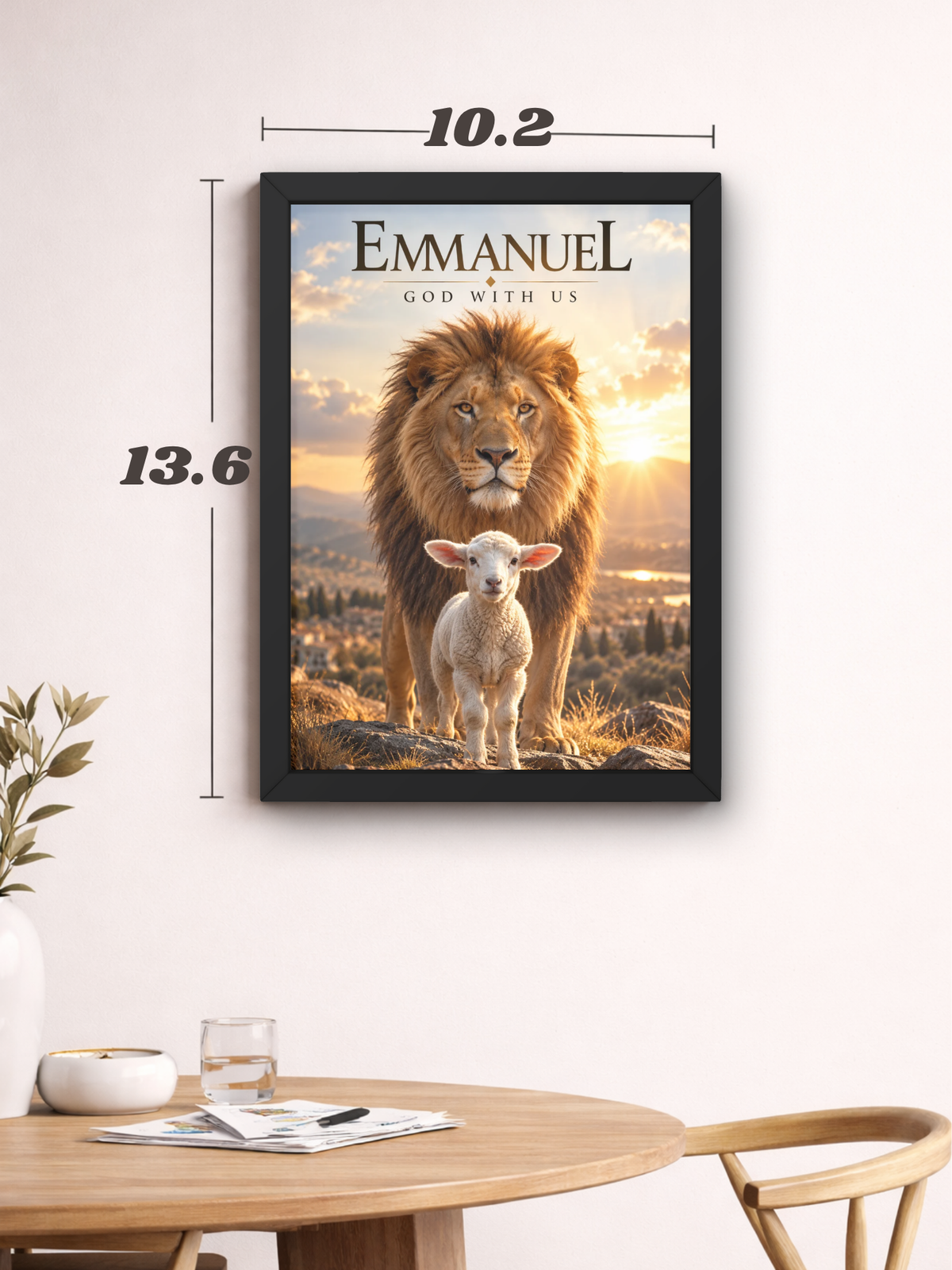 Emmanuel God With Us Christian Wall Frame | Jesus Christ Bible Inspired Wall Art with Lion & Lamb Design | Faith Scripture Decor for Home, Bedroom & Prayer Room | A4 Premium Religious Gift