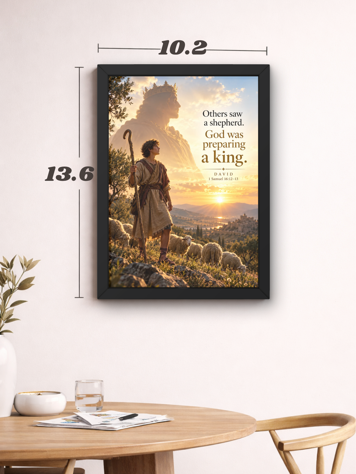 David Bible Story Wall Frame | “Others Saw a Shepherd, God Was Preparing a King” Christian Wall Art | David Scripture Decor for Home, Bedroom & Prayer Room | 1 Samuel 16:12-13 | A4 Premium Religious Gift