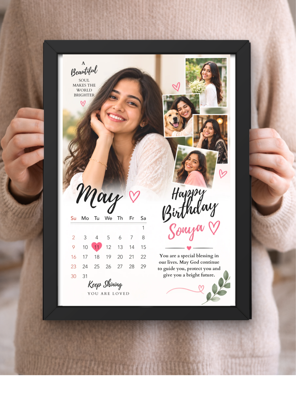Uryans Personalized Birthday Photo Frame | A4 Custom Birthday Calendar Wall Frame | Personalized Photo Collage Gift | Birthday Gift for Her/Him | Christian Living, Bedroom & Kids Room Decor A4 Size (13.6 x 10.2 inches) (Copy)