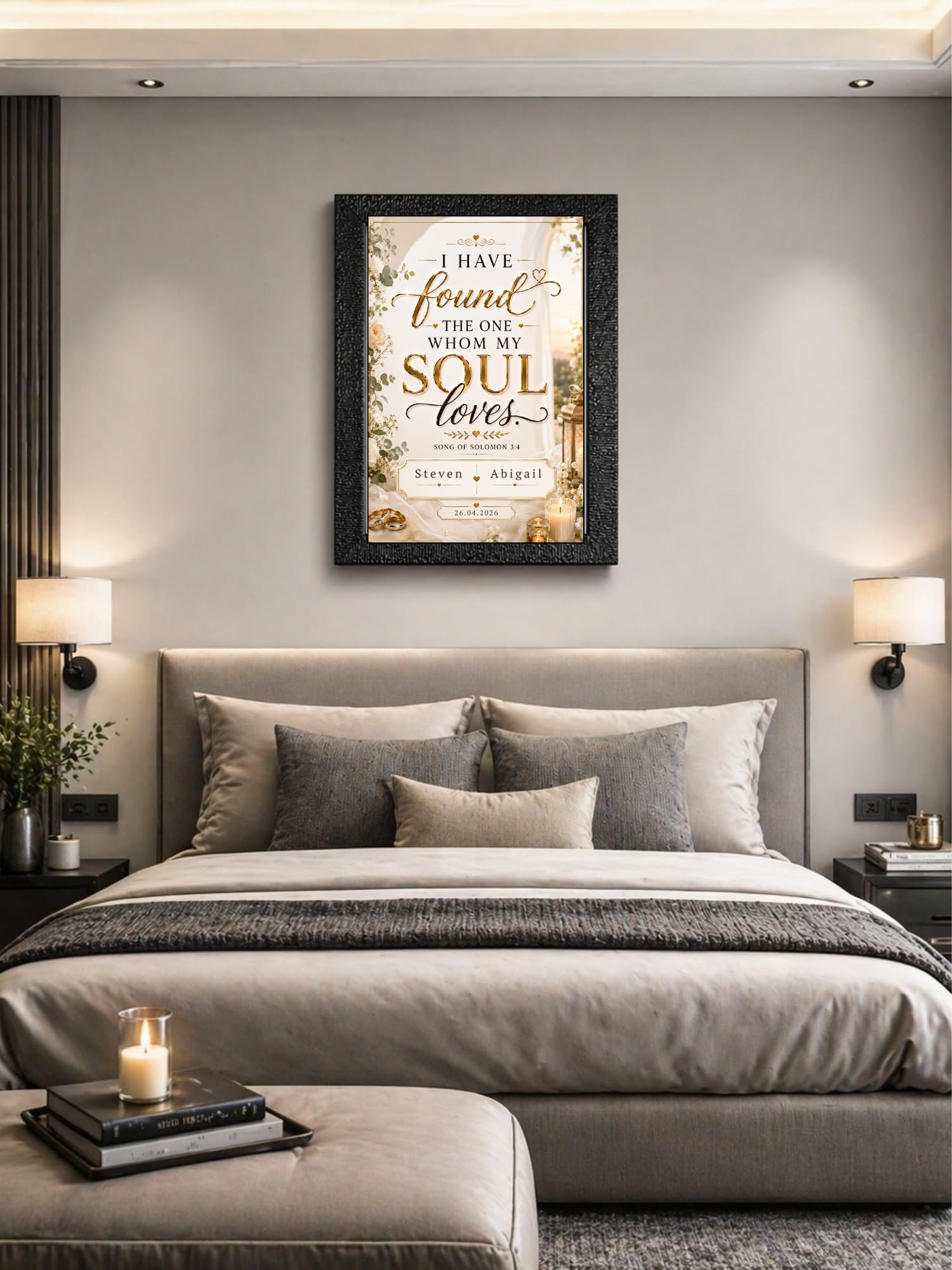 Premium Personalized Wedding Wall Frame for Couples (Song of Solomon 3-4) | Custom Name & Date Frame | Elegant Christian Marriage Quote Wall Decor | A4 Textured Frame for Bedroom, Home & Wedding Gift