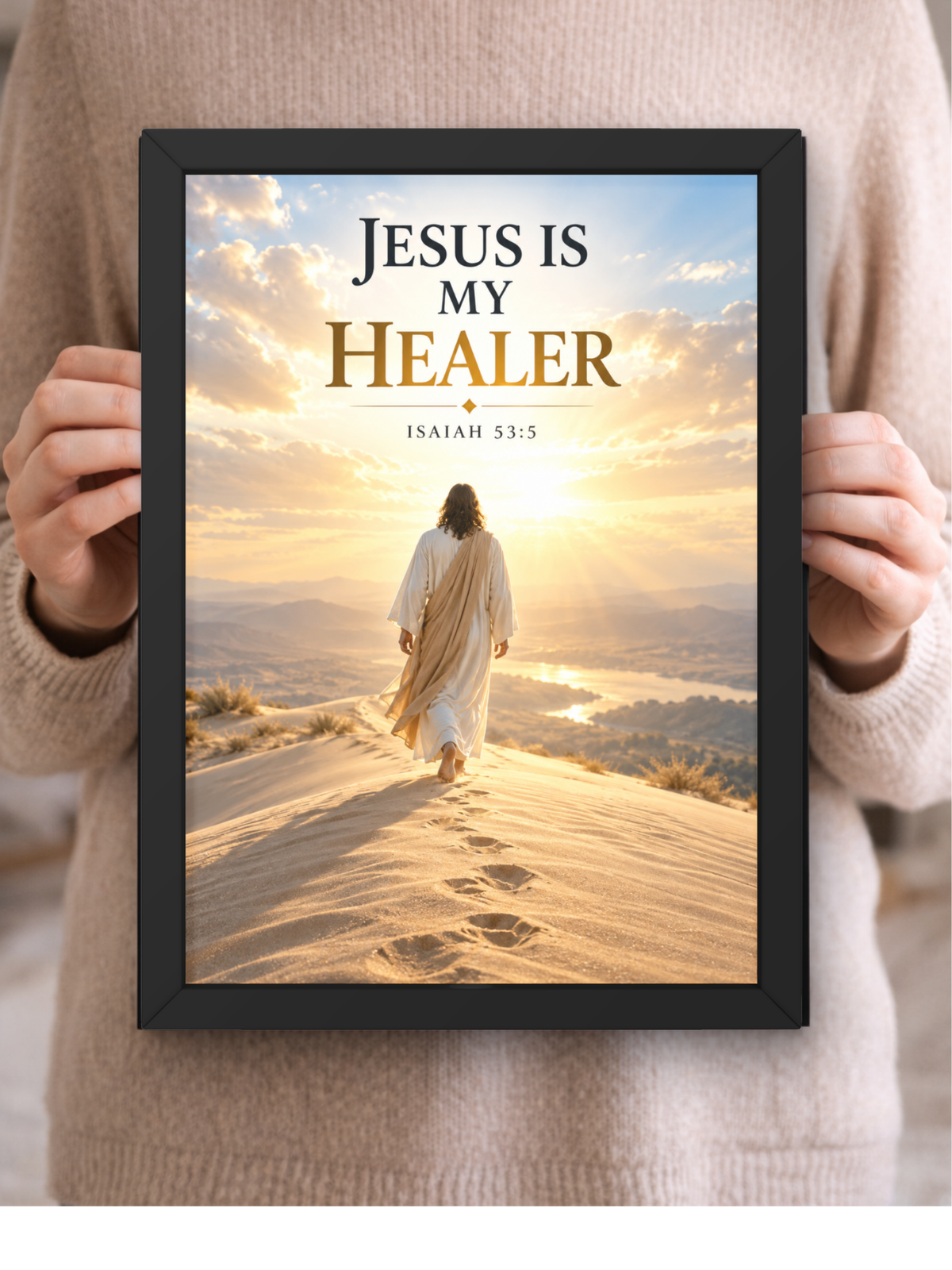 Jesus Is My Healer Bible Verse Wall Frame | Isaiah 53:5 Christian Wall Art | Jesus Christ Inspirational Scripture Decor for Home, Bedroom & Prayer Room | A4 Premium Religious Gift