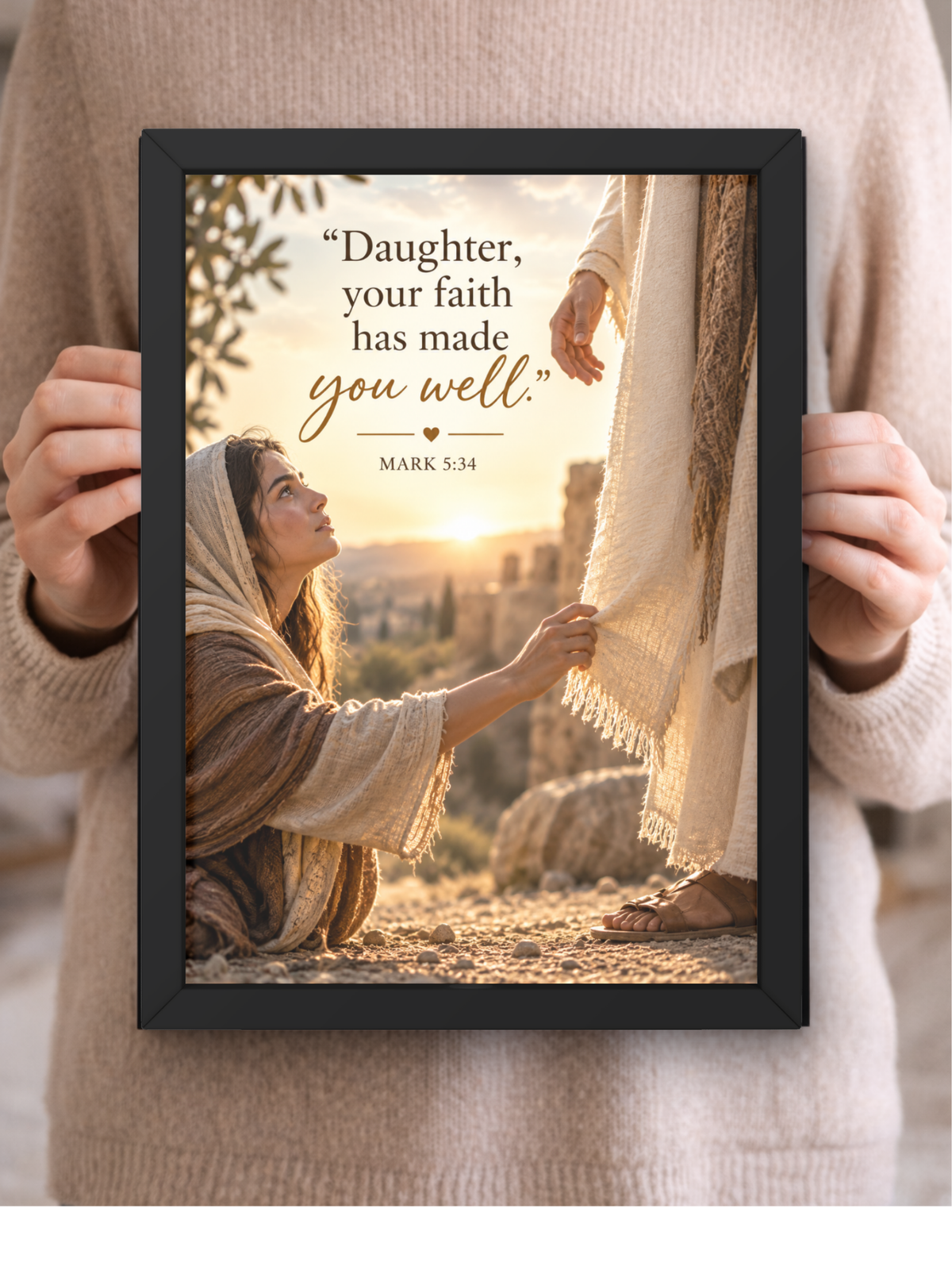 Mark 5:34 Bible Verse Wall Frame | “Daughter, Your Faith Has Made You Well” Christian Wall Art | Jesus Christ Inspirational Scripture Decor for Home, Bedroom & Prayer Room | A4 Premium Religious Gift
