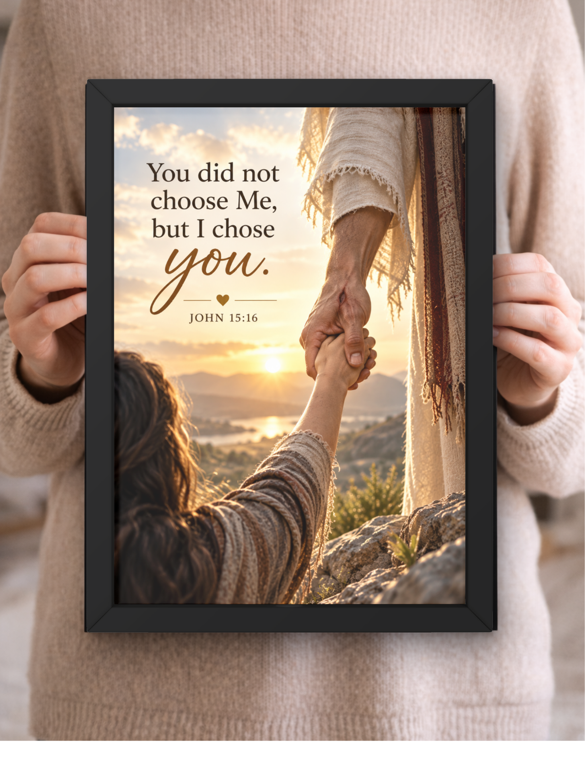 John 15:16 Bible Verse Wall Frame | “You Did Not Choose Me, But I Chose You” Christian Wall Art | Jesus Christ Inspirational Scripture Decor for Home, Bedroom & Prayer Room | A4 Premium Religious Gift