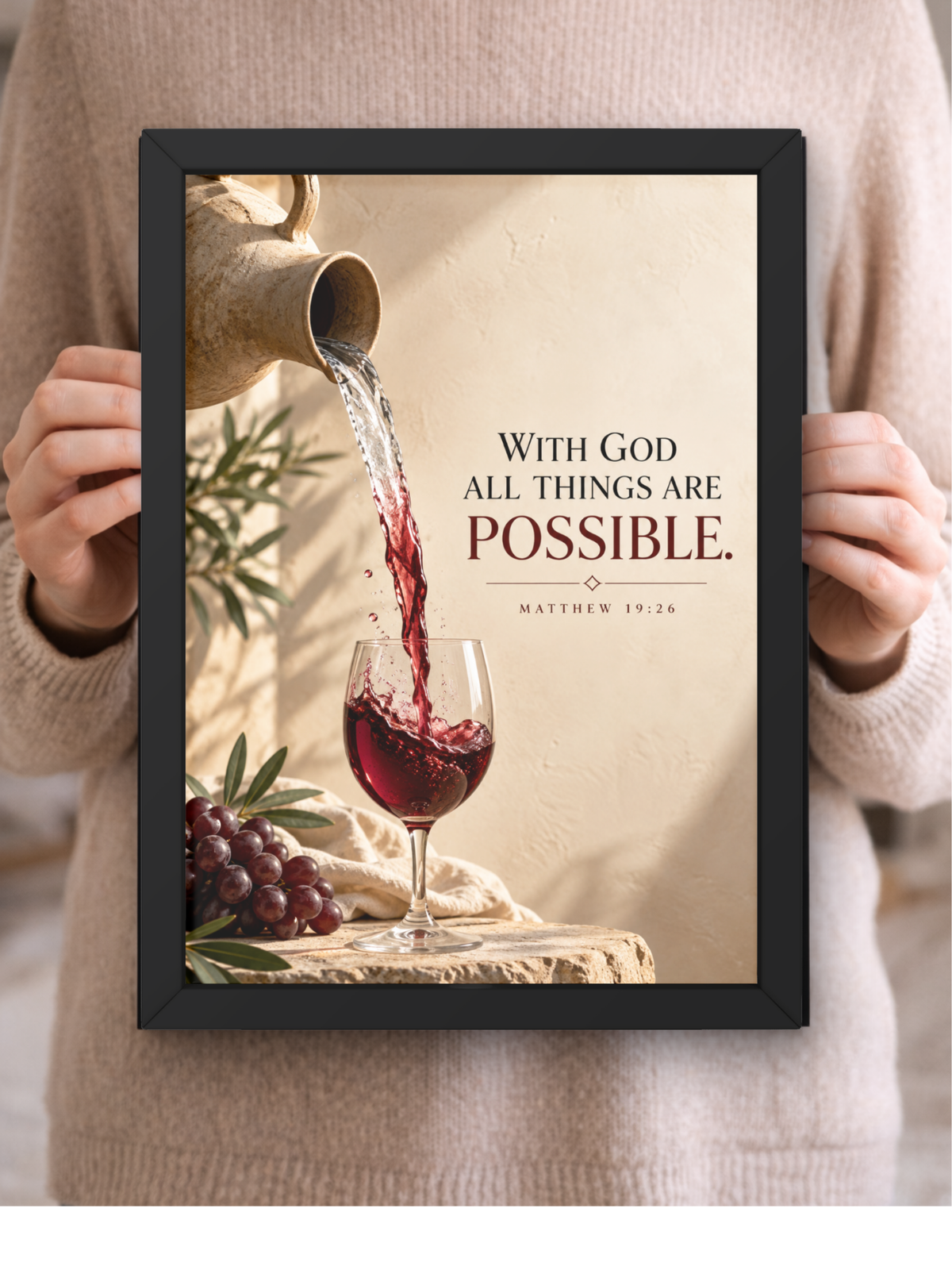 Matthew 19:26 Bible Verse Wall Frame | “With God All Things Are Possible” Christian Wall Art | Inspirational Scripture Decor for Home, Bedroom & Prayer Room | A4 Premium Religious Gift