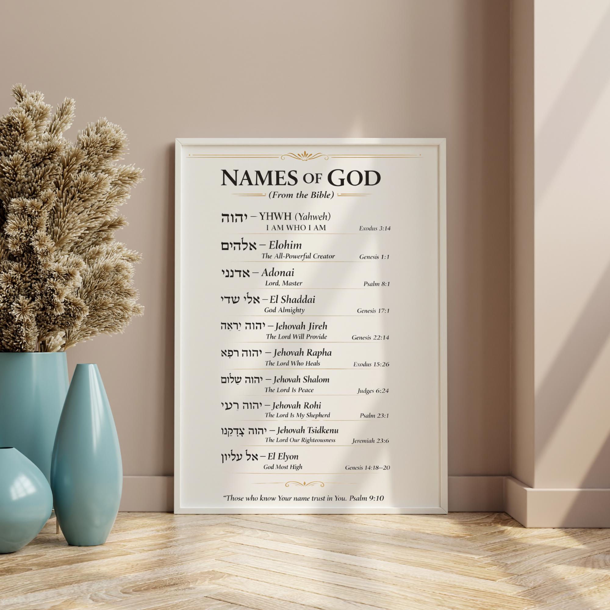 Hebrew Names of God Poster, Bible Verses, Christian Wall Art (Digital Download), Wall Decor