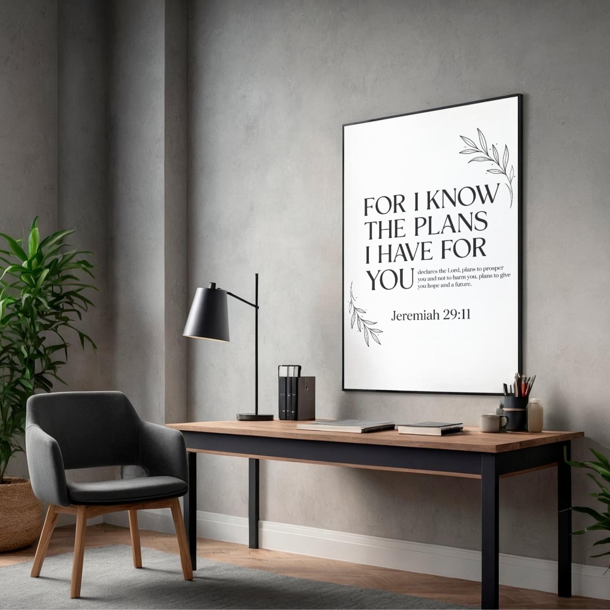 Jeremiah 29:11 Bible Verse Print, Minimalist Scripture Poster (Digital Download)