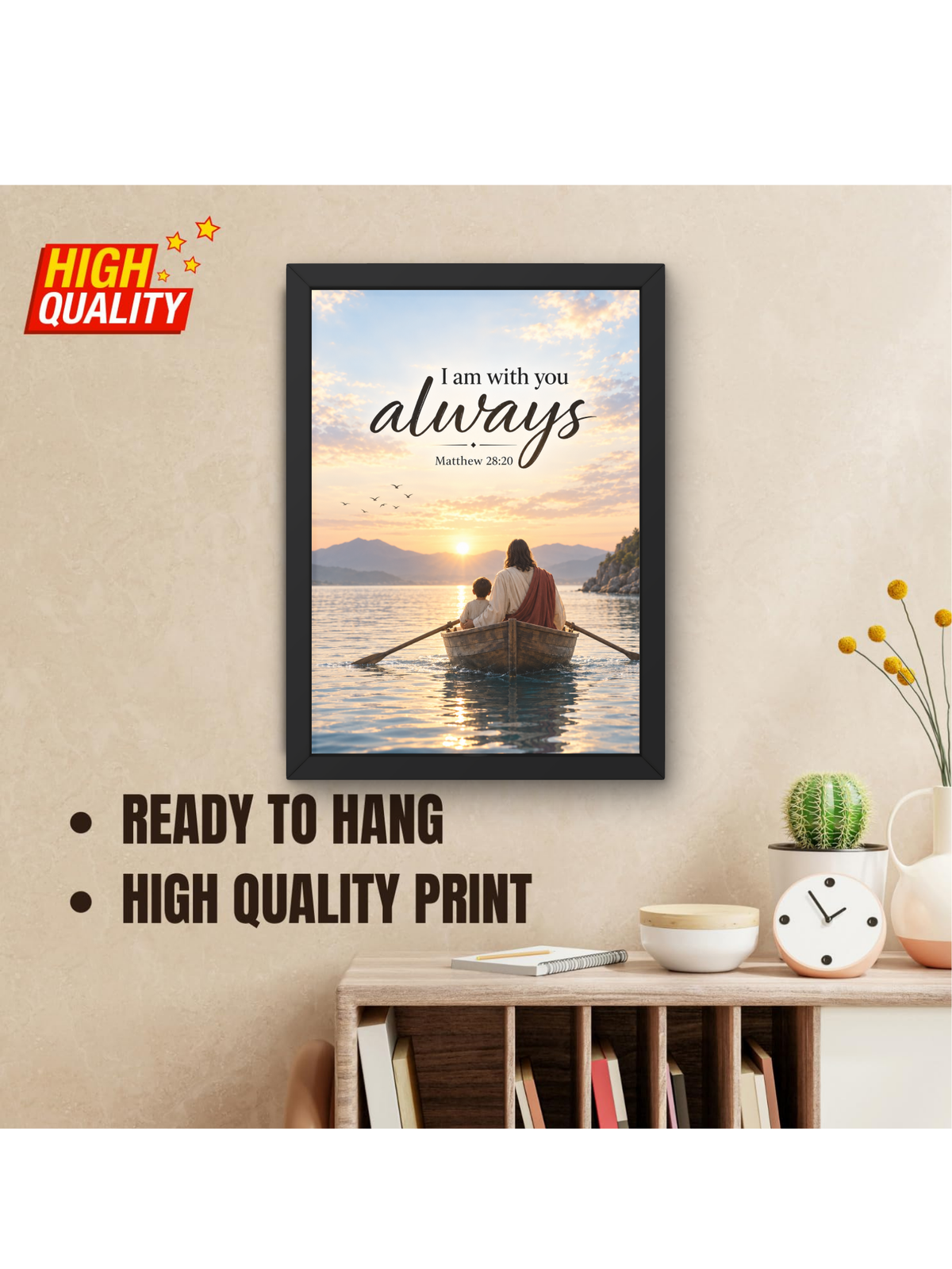 I Am With You Always Christian Wall Frame | Matthew 28:20 Bible Verse Wall Art | Jesus Faith & Hope Inspirational Decor for Home, Bedroom, Prayer Room & Office | Christian Religious Gift | A4 Premium Frame
