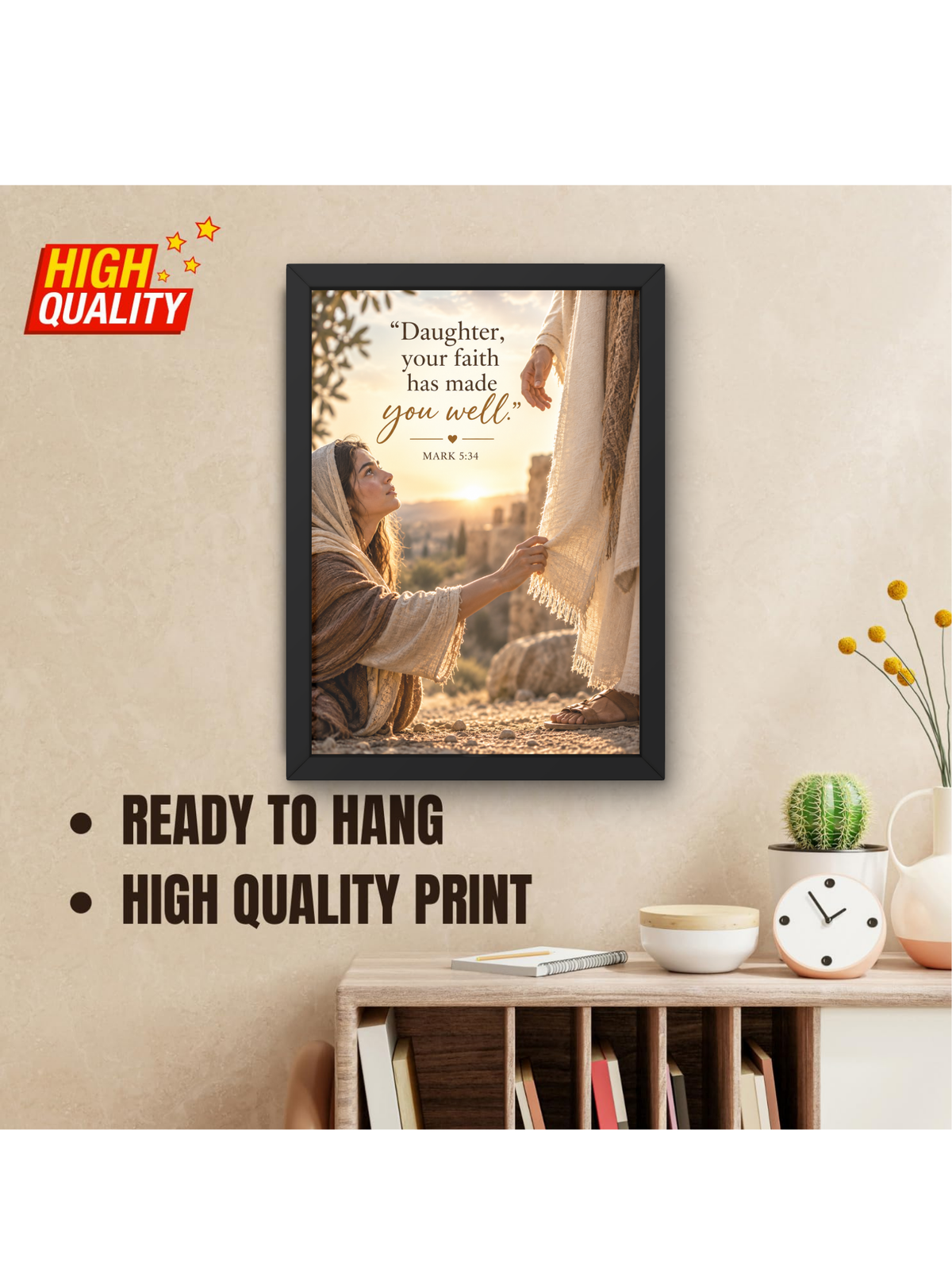 Mark 5:34 Bible Verse Wall Frame | “Daughter, Your Faith Has Made You Well” Christian Wall Art | Jesus Christ Inspirational Scripture Decor for Home, Bedroom & Prayer Room | A4 Premium Religious Gift