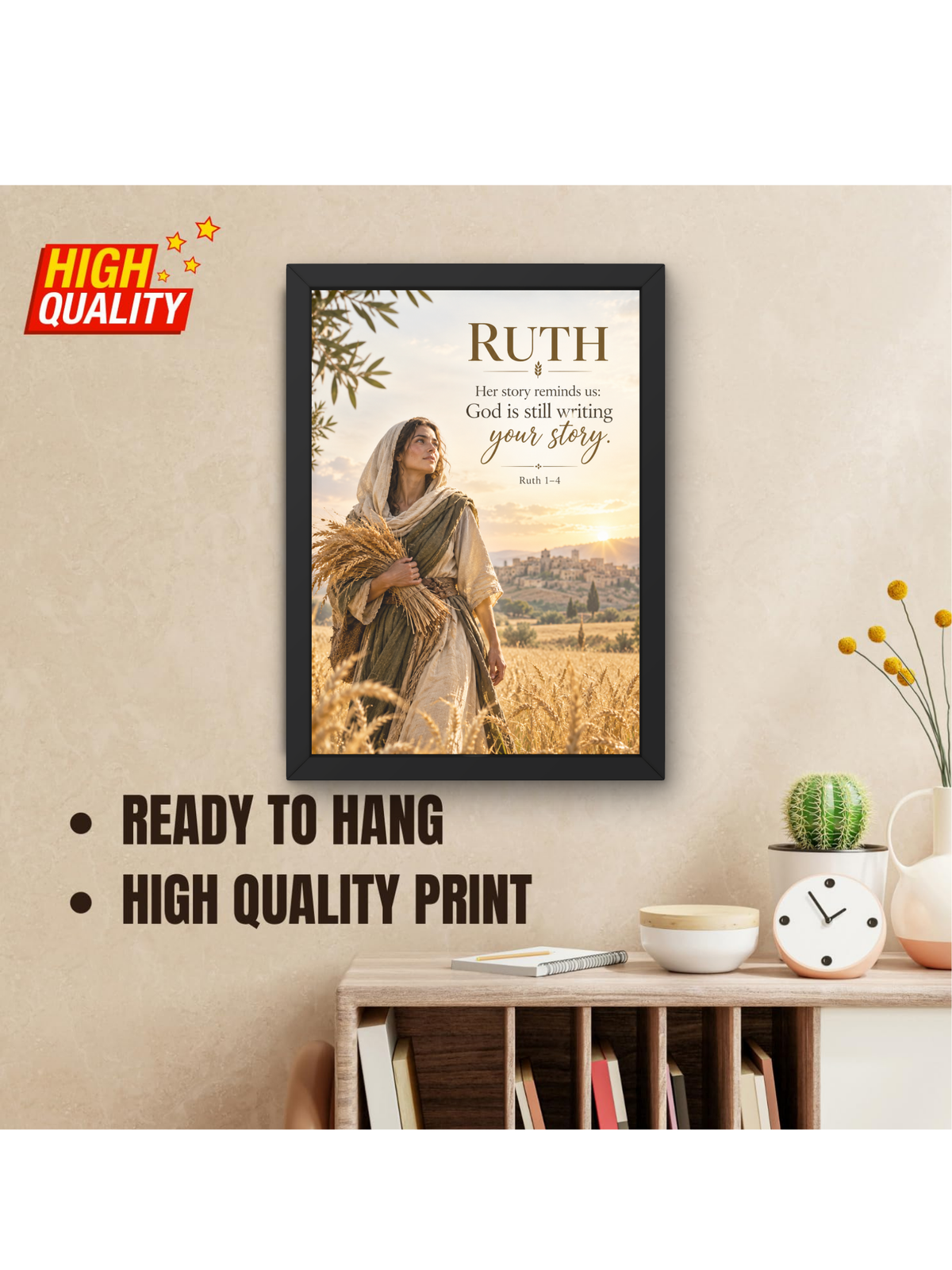 Ruth Bible Story Wall Frame | “God Is Still Writing Your Story” Christian Wall Art | Inspirational Scripture Decor for Home, Bedroom & Prayer Room | Ruth 1-4 | A4 Premium Religious Gift