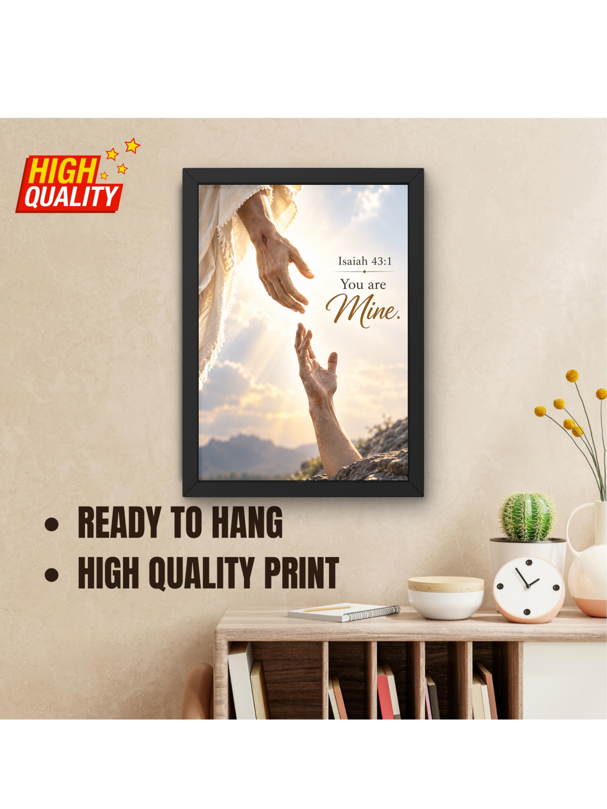 You Are Mine Christian Wall Frame | Isaiah 43:1 Inspirational Bible Verse Wall Art | Jesus Faith & Hope Decor for Home, Bedroom, Prayer Room & Office | Christian Religious Gift | A4 Premium Frame