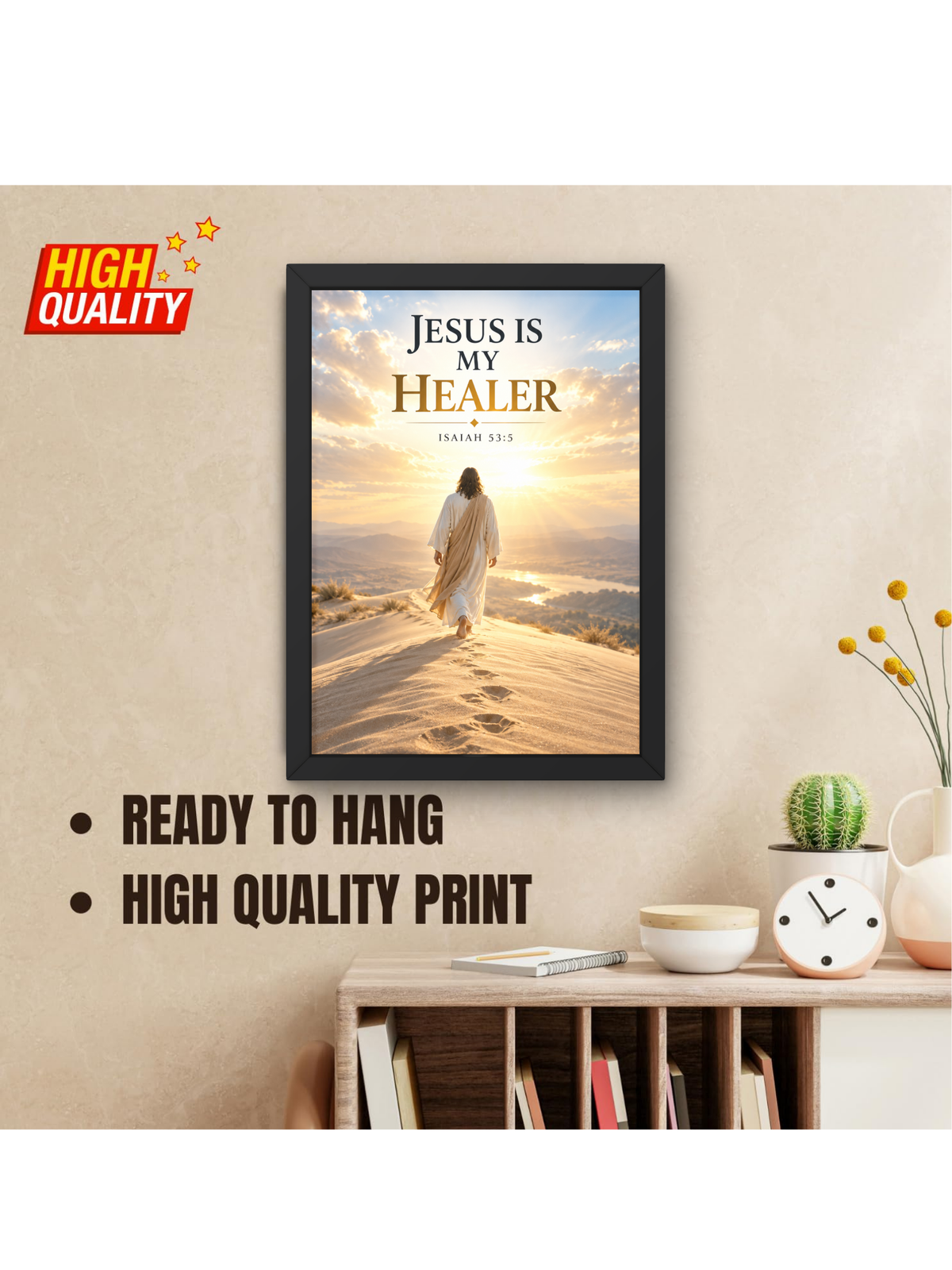 Jesus Is My Healer Bible Verse Wall Frame | Isaiah 53:5 Christian Wall Art | Jesus Christ Inspirational Scripture Decor for Home, Bedroom & Prayer Room | A4 Premium Religious Gift