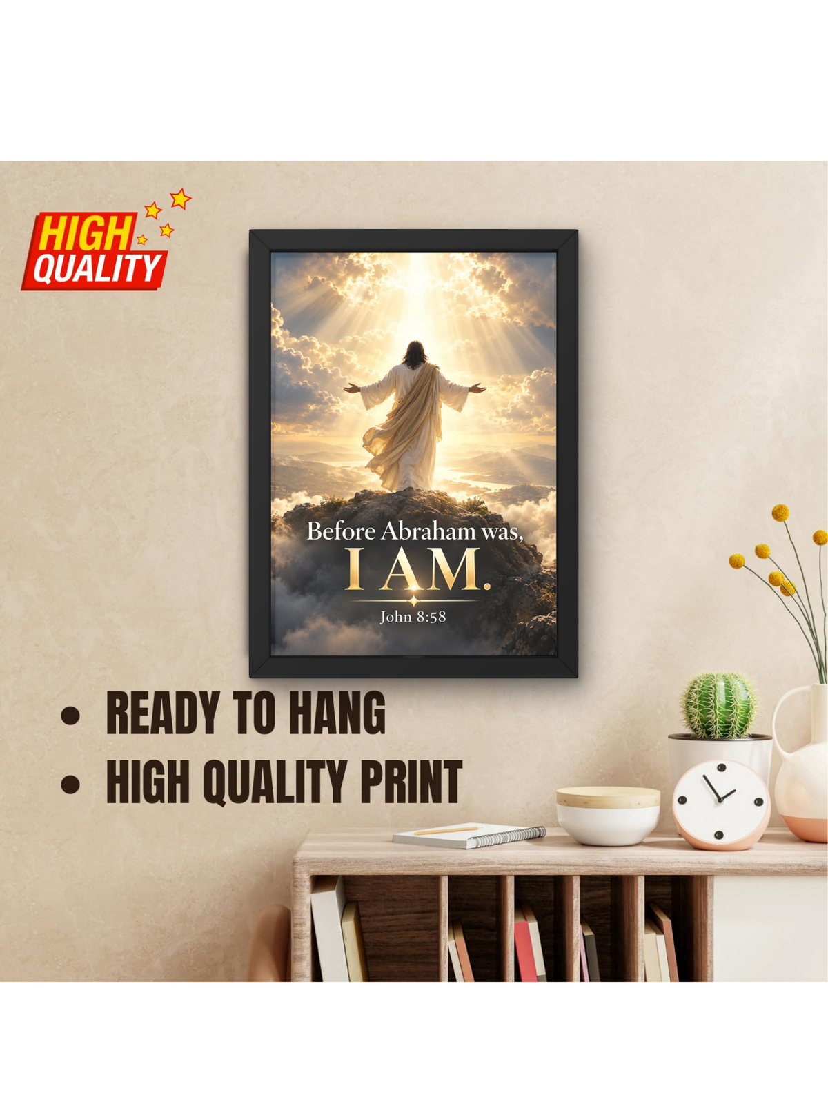 John 8:58 Bible Verse Wall Frame | “Before Abraham Was, I AM” Christian Wall Art | Jesus Christ Scripture Decor for Home, Prayer Room, Bedroom & Office | A4 Premium Religious Gift