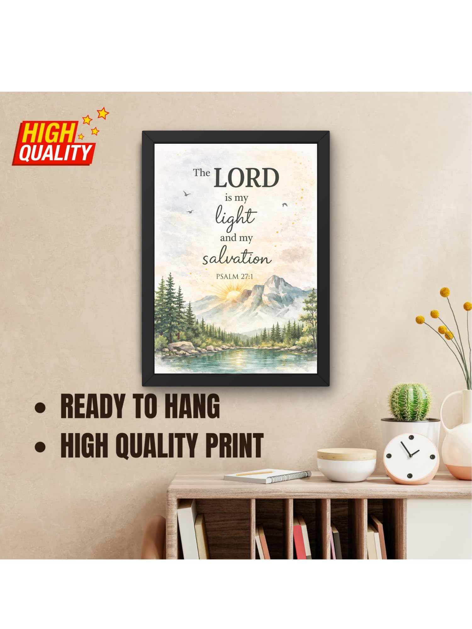 Uryans - Let's Upgrade Together Psalm 27-1 Bible Verse Wall Frame | Christian Living, Bedroom & Kids Room Decor A4 Size (13.6 x 10.2 inches)