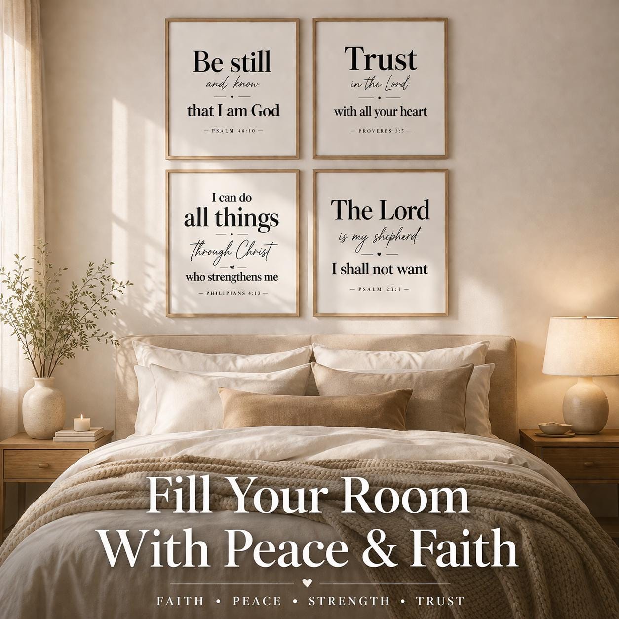 Set of 4 Minimalist Bible Verse Prints, Christian Scripture Wall Art (Instant Download)
