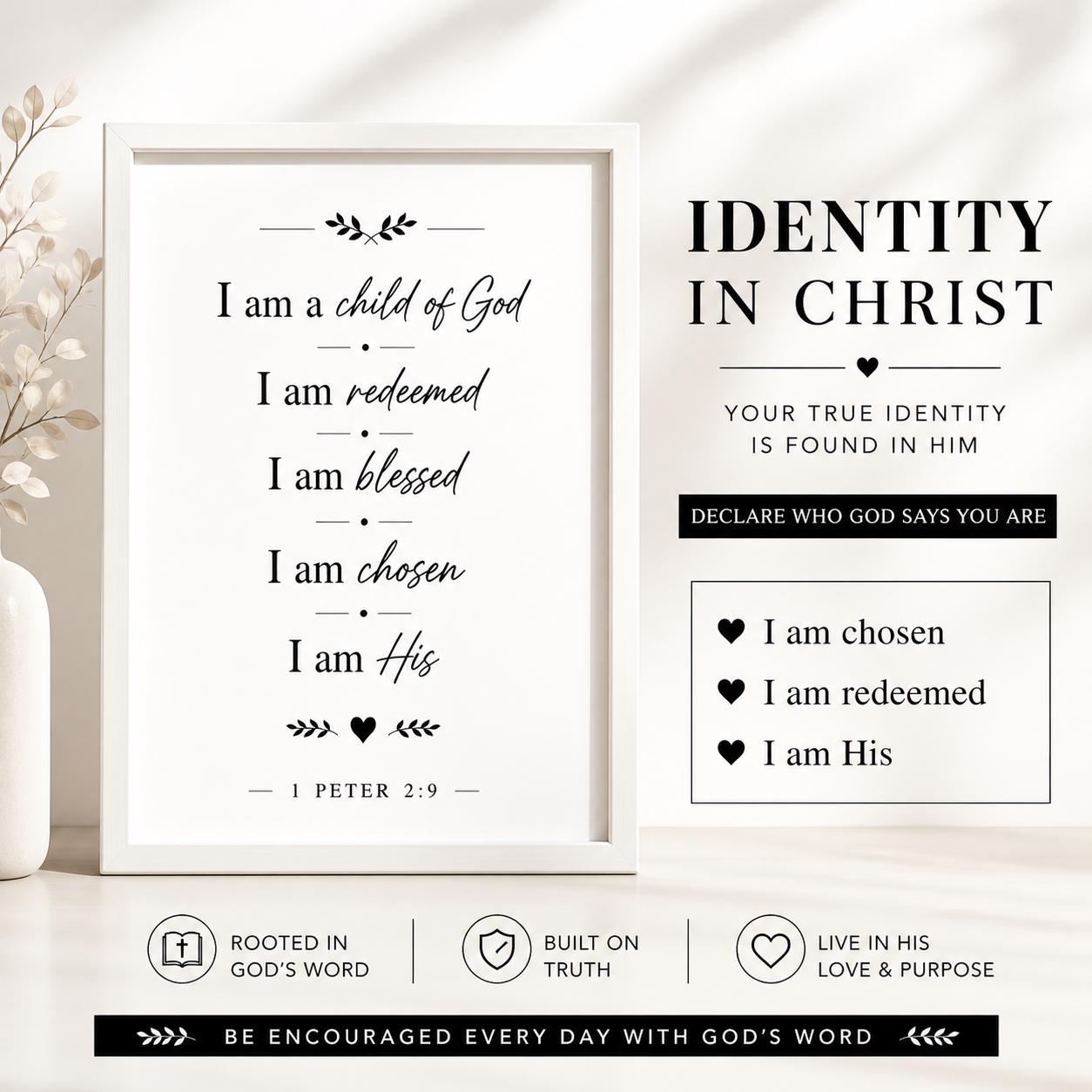 Set of 3 Christian Affirmation Prints, Bible Verse Declarations, Faith Quotes Decor (Instant Download)