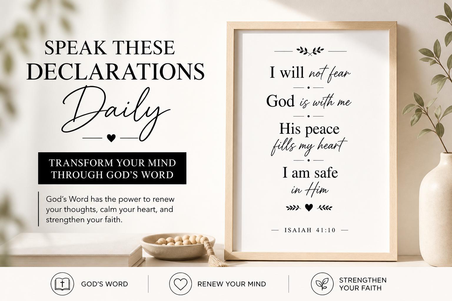 Set of 3 Christian Affirmation Prints, Bible Verse Declarations, Faith Quotes Decor (Instant Download)