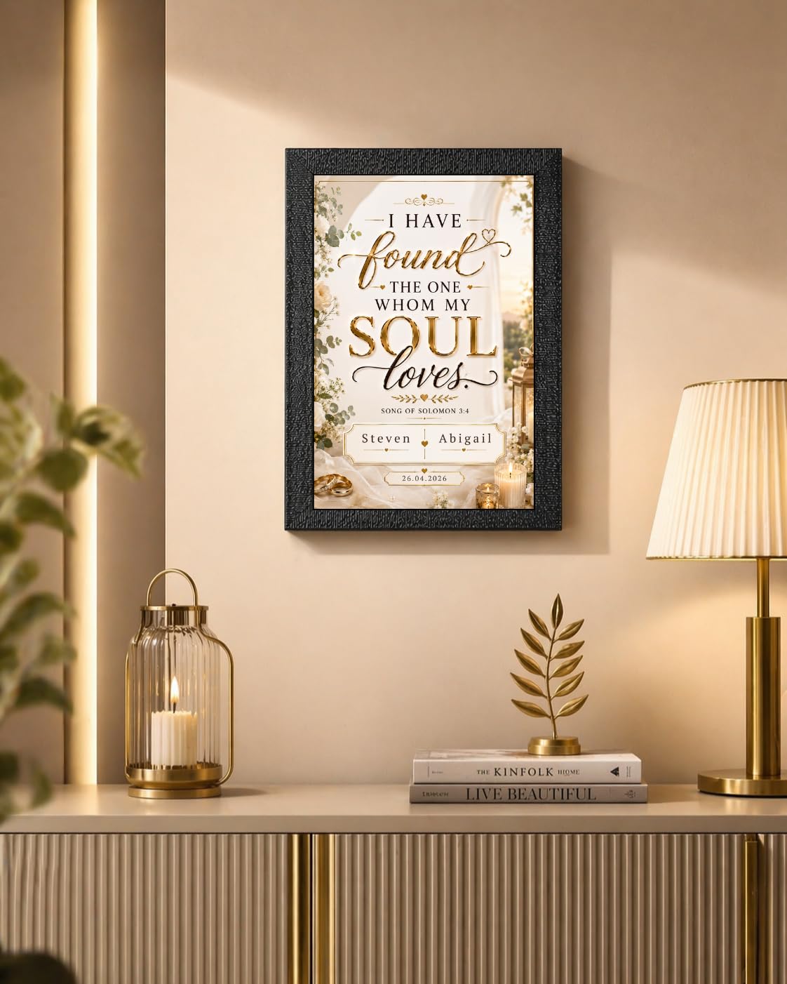 Premium Personalized Wedding Wall Frame for Couples (Song of Solomon 3-4) | Custom Name & Date Frame | Elegant Christian Marriage Quote Wall Decor | A4 Textured Frame for Bedroom, Home & Wedding Gift